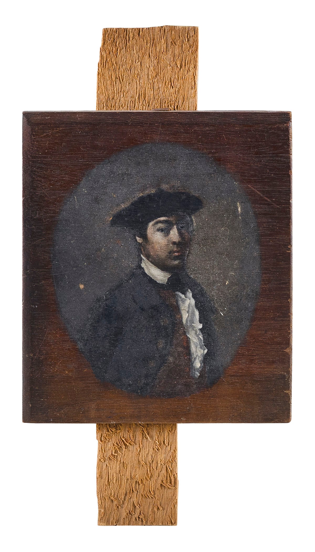 AMERICAN SCHOOL , Painting of a Colonial man., Oil on panel, 6.5" x 5.5". Unframed. (1 of 2)