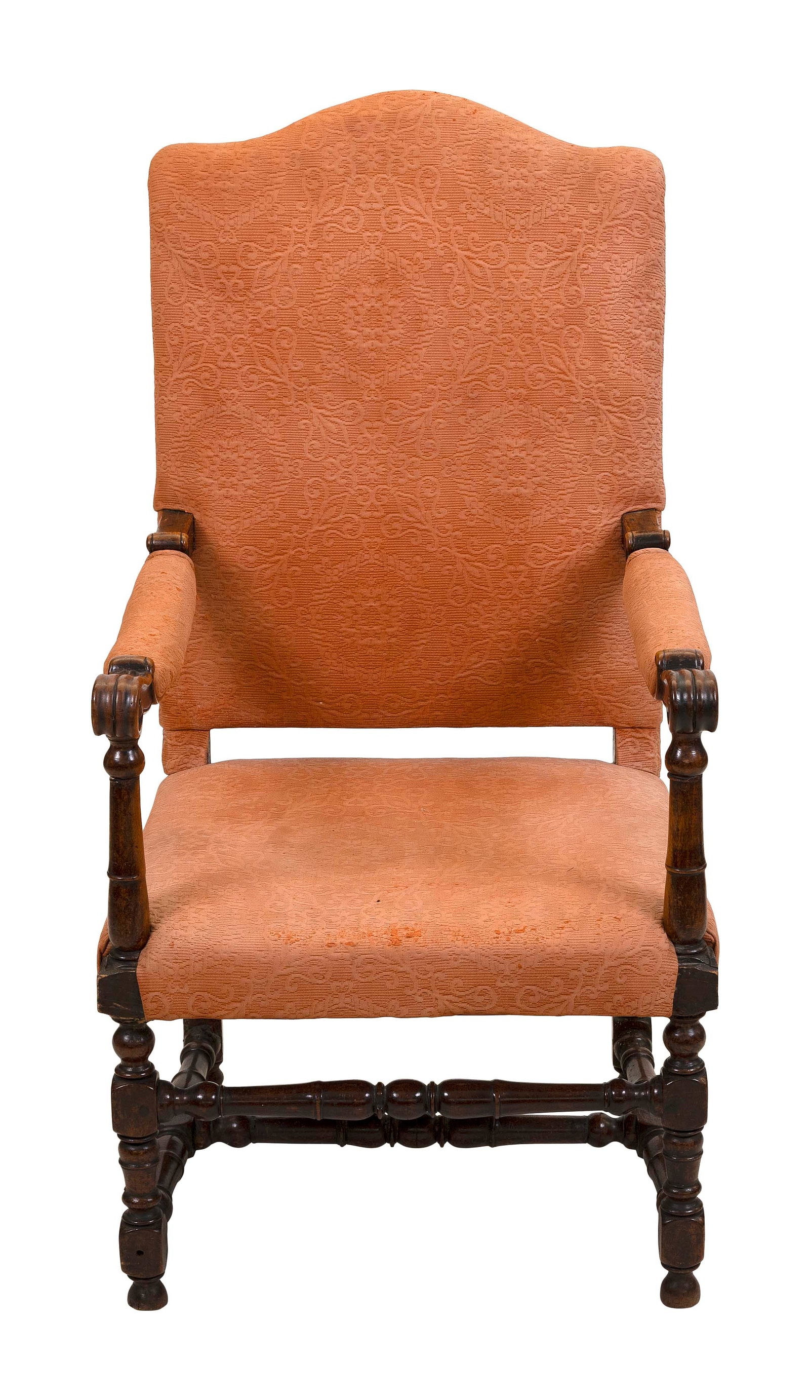 WILLIAM AND MARY-STYLE ARMCHAIR Late 19th/Early 20th Century Back height 45". Seat height 17.5". (1 of 2)