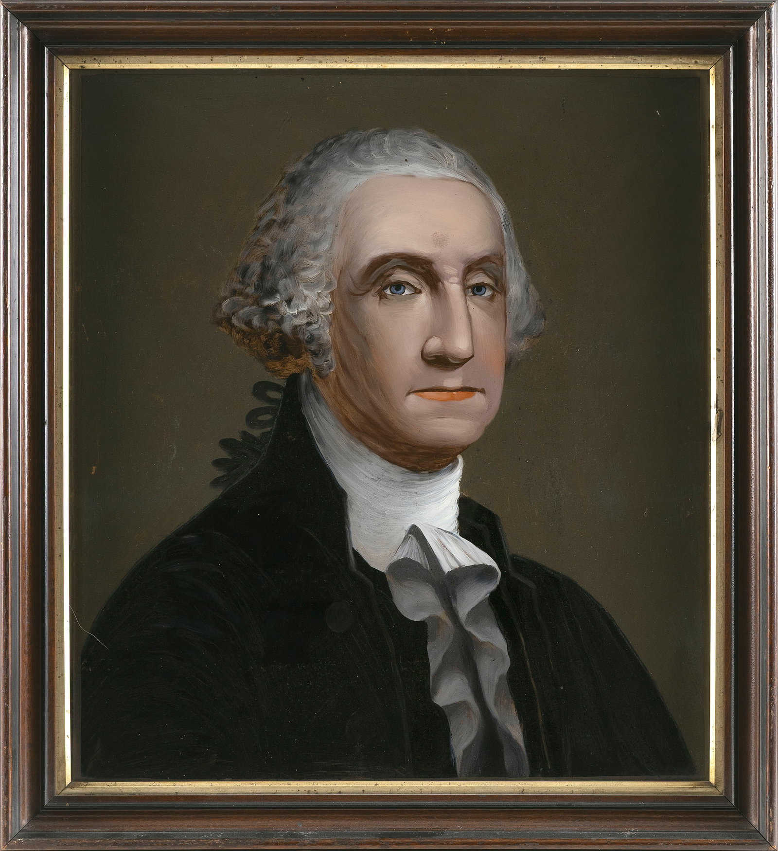 REVERSE PAINTING ON GLASS PORTRAIT OF GEORGE WASHINGTON 19th Century 20" x 18". Framed 23.5" x (1 of 2)