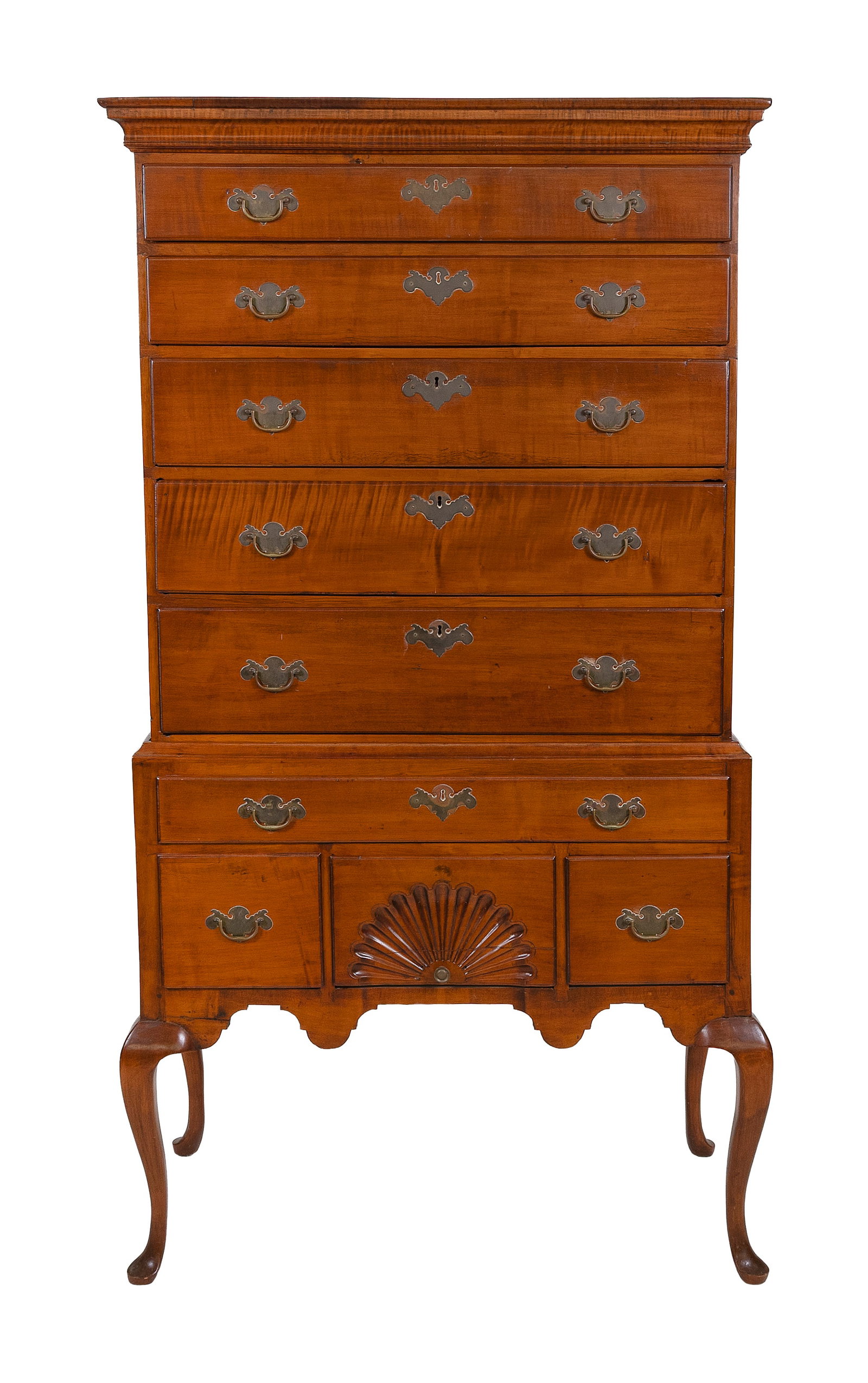 QUEEN ANNE MAPLE FLAT-TOP HIGHBOY New England, 19th Century Height 69". (1 of 1)