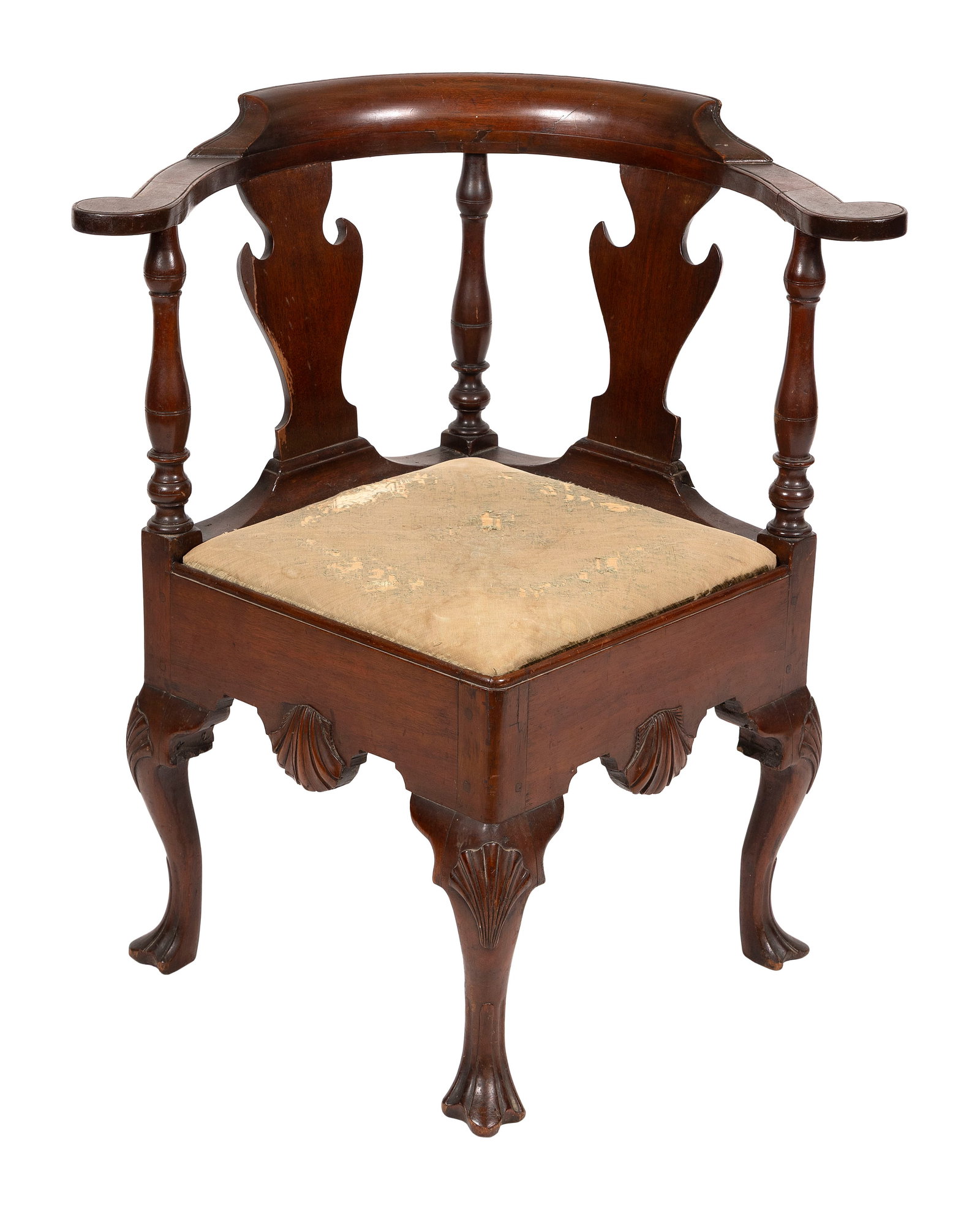 PHILADELPHIA MAHOGANY CORNER CHAIR Late 18th Century Back height 31.5". Depth from corner approx. (1 of 18)