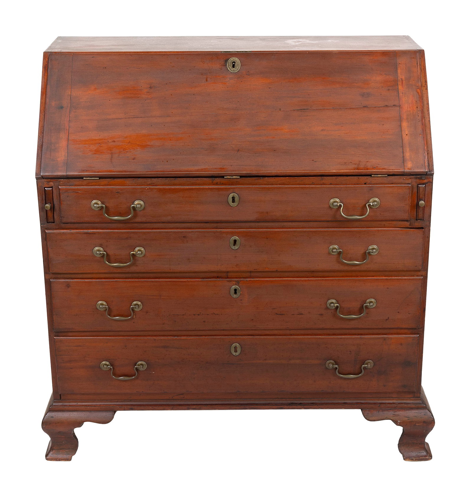 CHIPPENDALE CHERRY SLANT-LID DESK Circa 1780 Height 43". Width 39". Depth 21". (1 of 2)