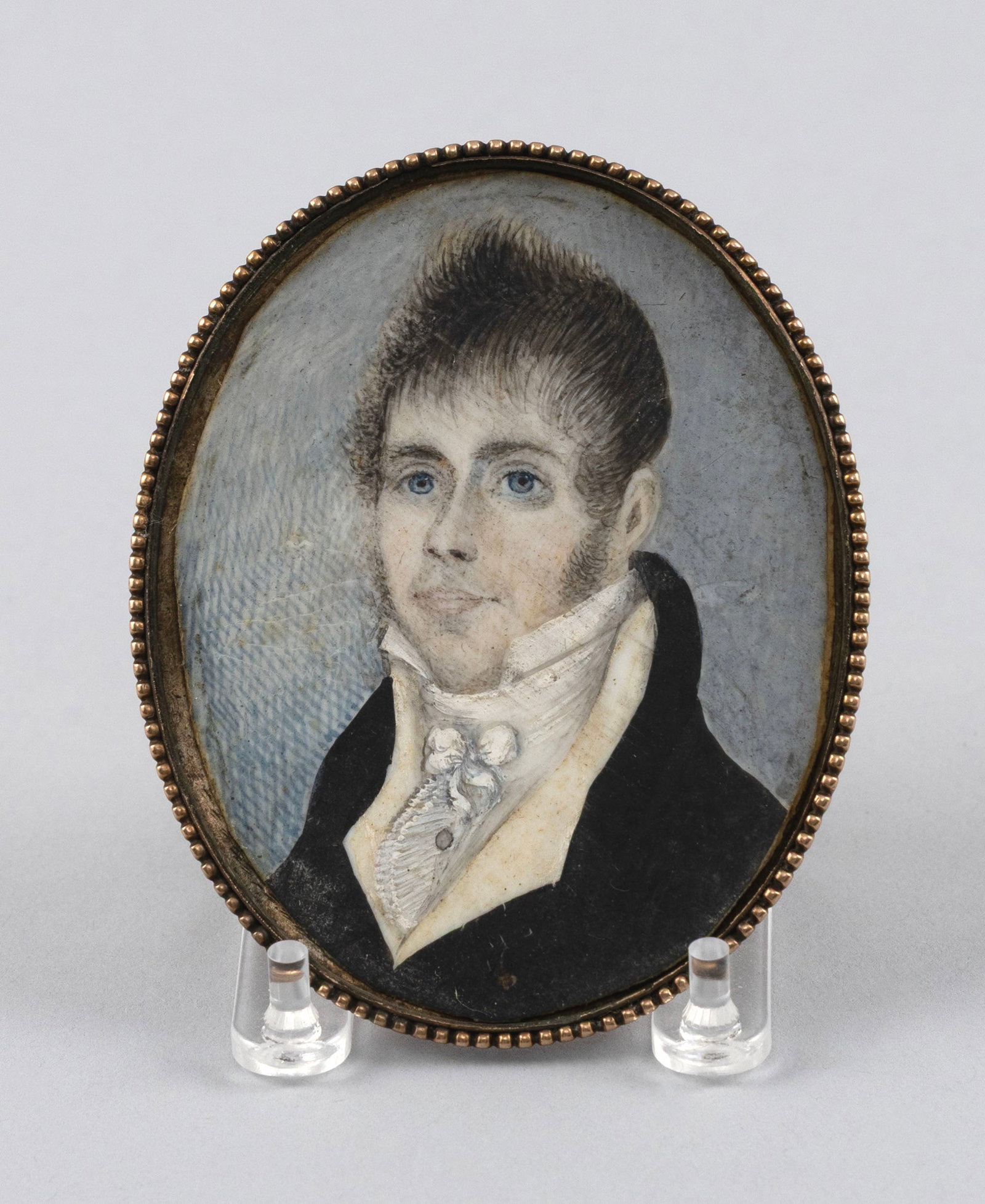 PORTRAIT MINIATURE ON IVORY OF A GENTLEMAN America, Early 19th Century Framed 2.75" x 2.25". (1 of 2)