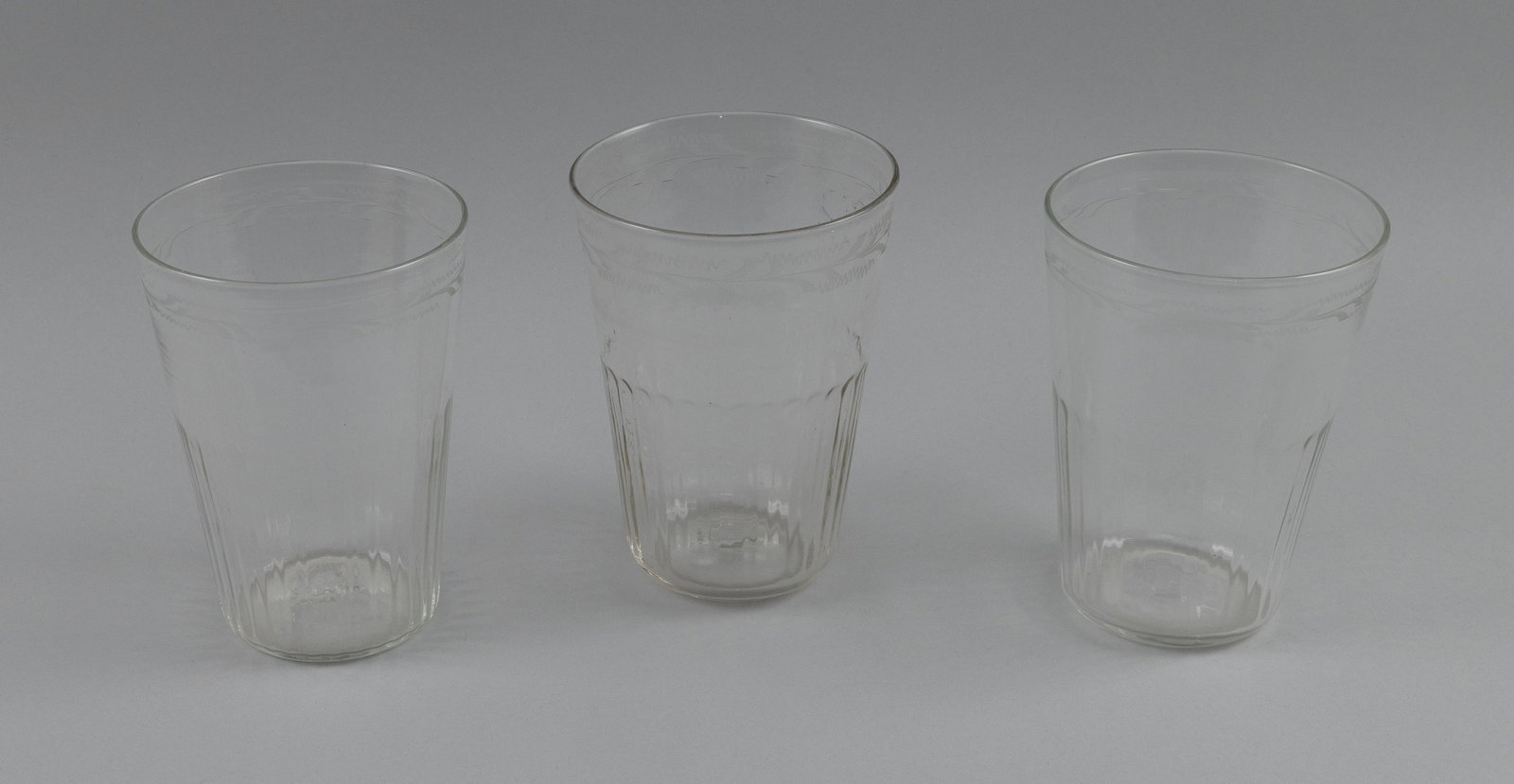 THREE ETCHED FLIP GLASSES Late 18th/Early 19th Century Heights 6". (1 of 2)
