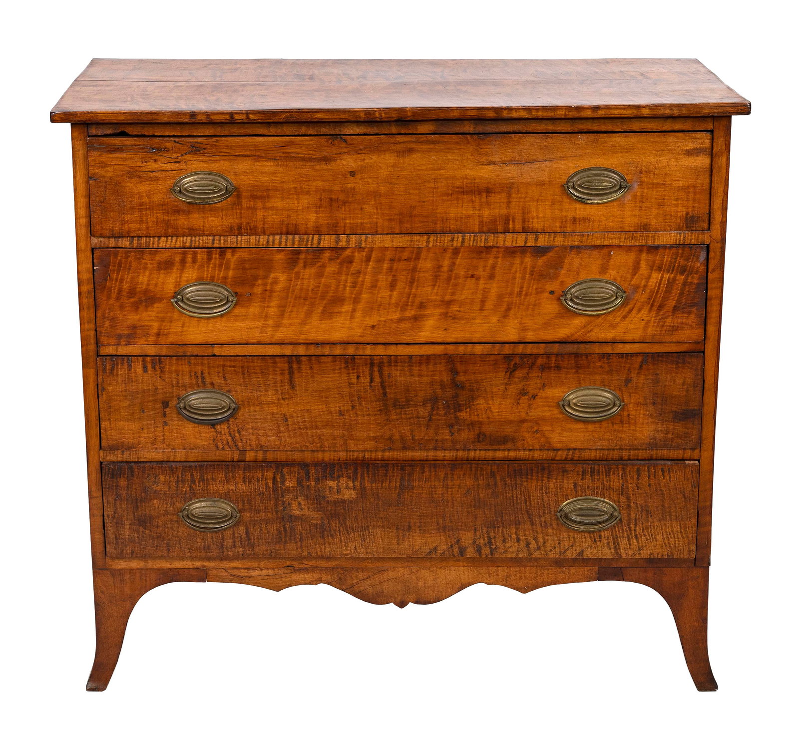 FEDERAL TIGER MAPLE CHEST Early 19th Century Height 37". Width 37". Depth 19". (1 of 2)