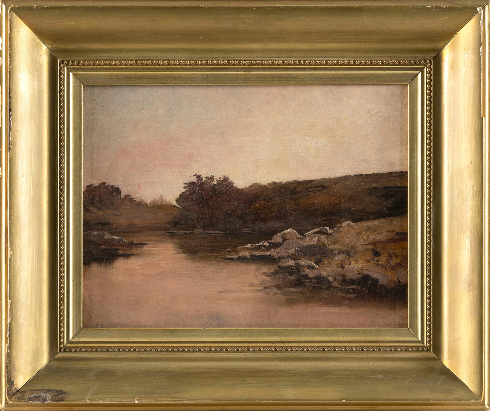 WILLIAM PRESTON PHELPS (New Hampshire, 1848-1923), Riverscape., Oil on canvas, 9" x 12". Framed (1 of 2)