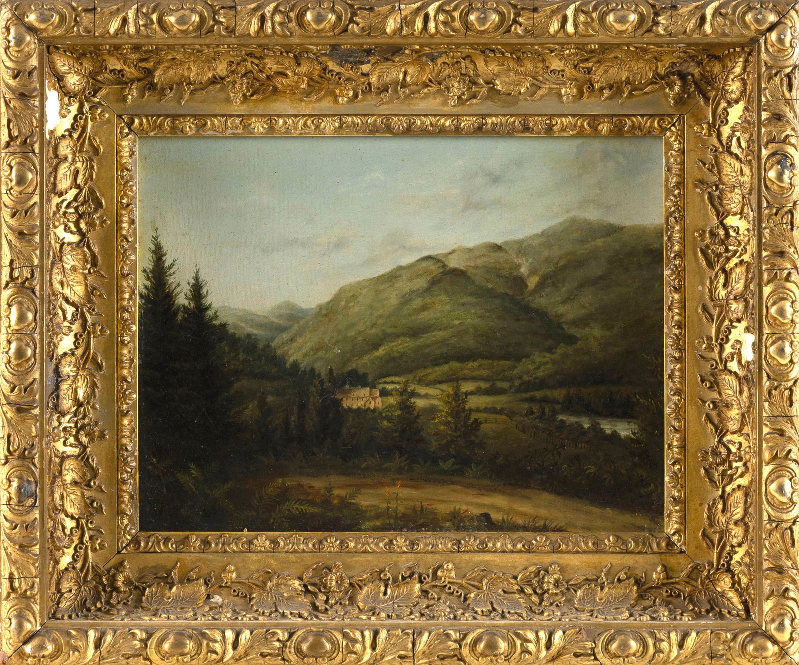 AMERICAN SCHOOL (19th Century,), View of mountains., Oil on canvas, 9" x 12". Framed 14.5" x 17.5". (1 of 2)