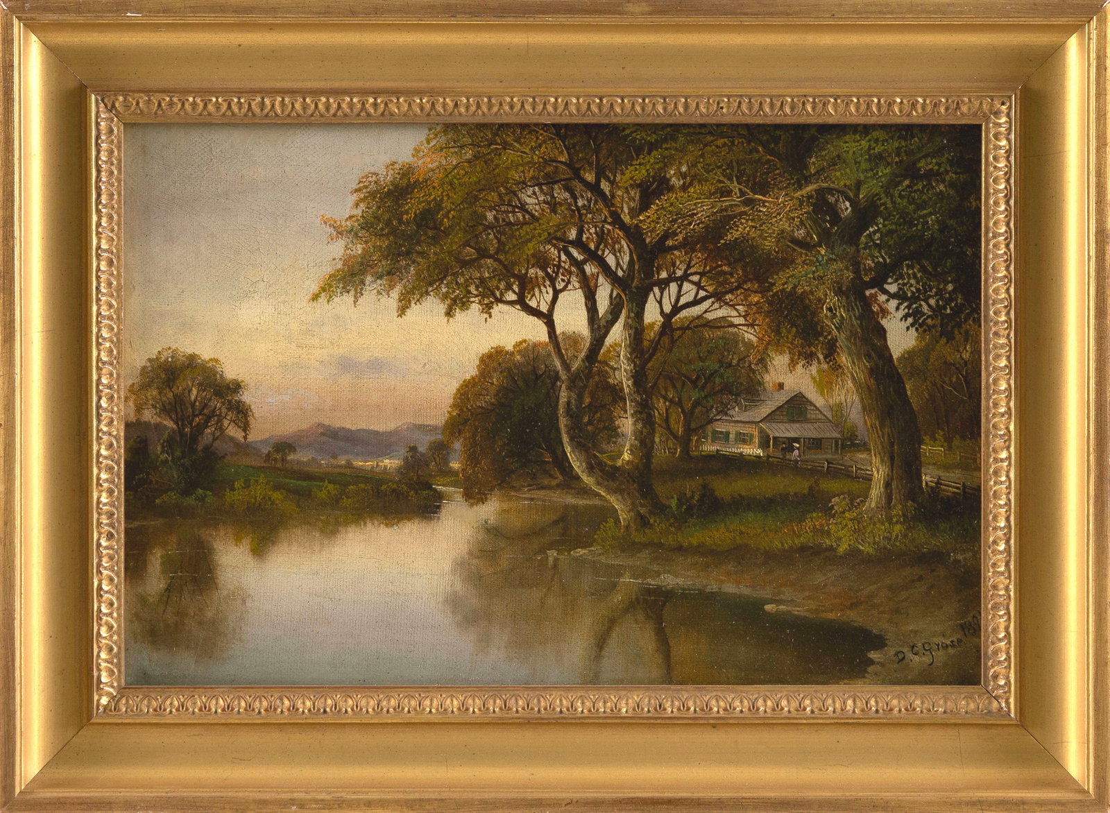DANIEL CHARLES GROSE (New York/Canada, 1838-1900), Homestead on a mountain river., Oil on canvas, 8" (1 of 2)