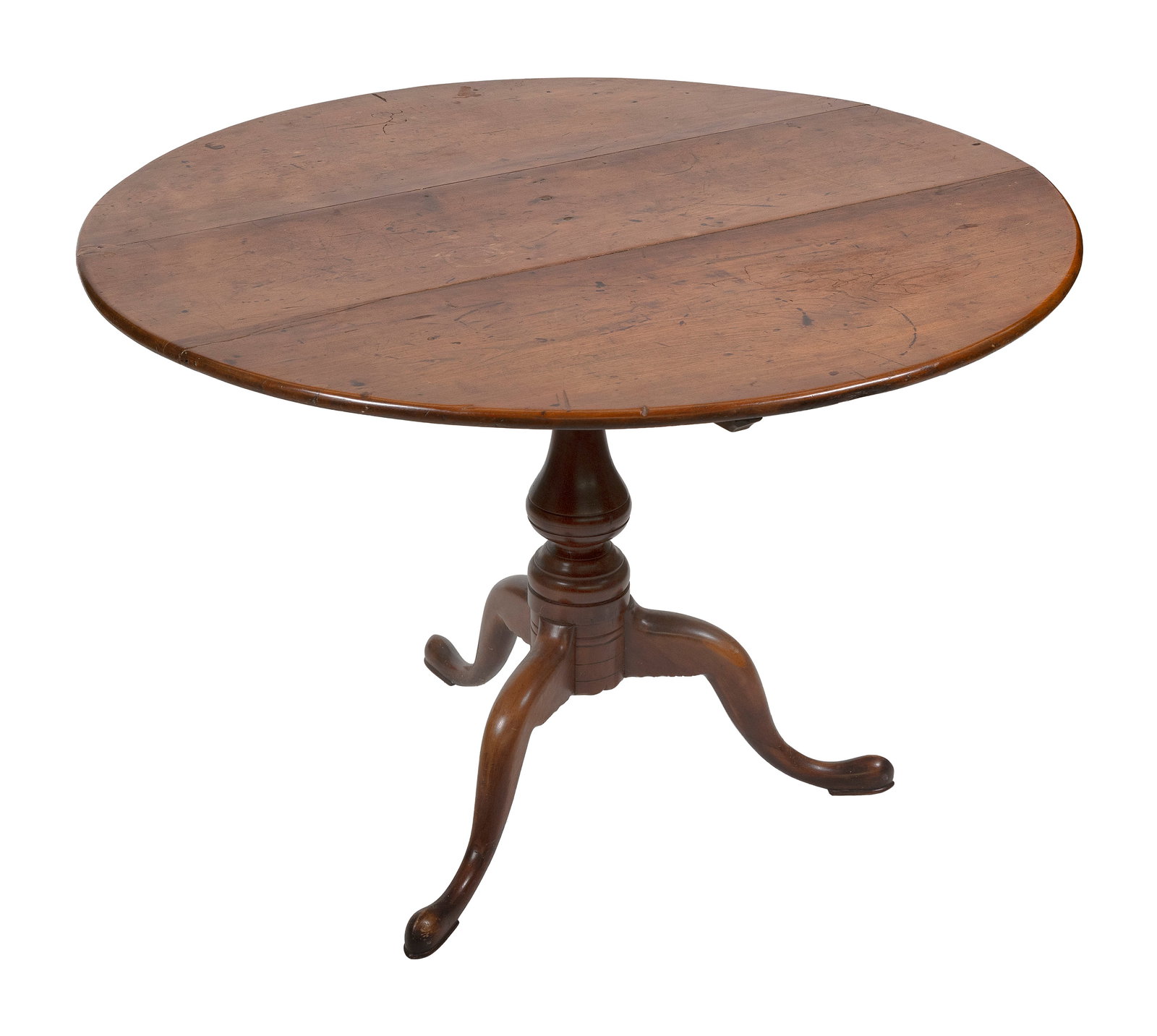 MAHOGANY TILT-TOP TEA TABLE New England, 19th Century Height 29". Diameter 36". (1 of 2)