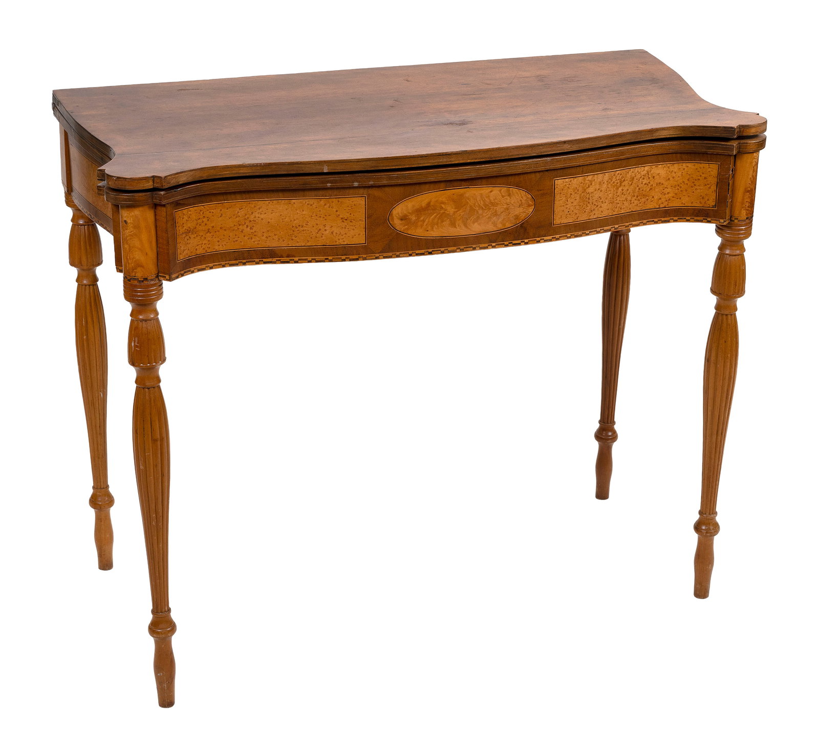 FEDERAL MAHOGANY SERPENTINE CARD TABLE 19th Century Height 29.75". Width 35.5". Depth 18.5". (1 of 2)
