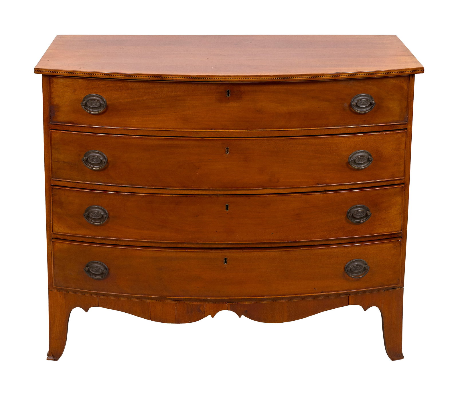 FEDERAL CHERRY BOWFRONT BUREAU 19th Century Height 34.5". Width 41.5". Depth 22.5". (1 of 1)