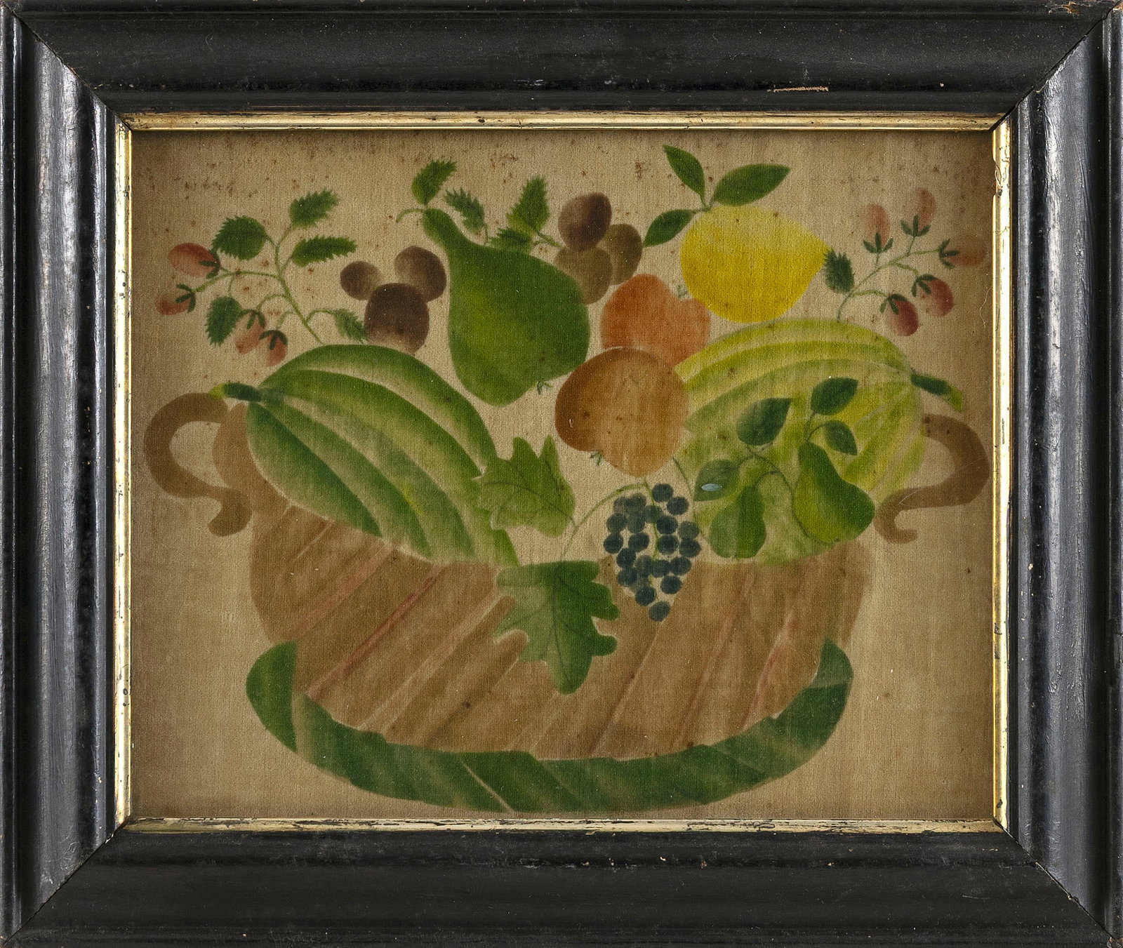 THEOREM PAINTING OF A FRUIT BASKET 19th Century Framed 10.5" x 12.5". (1 of 2)