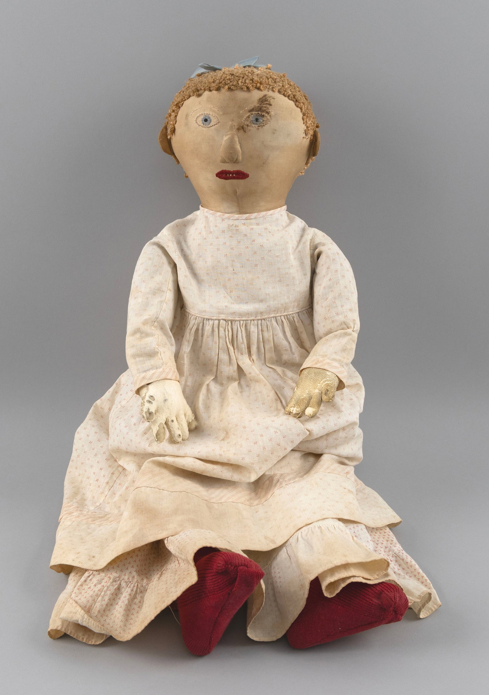 MASSACHUSETTS FOLK ART CLOTH DOLL Everett, Massachusetts, 19th Century Height 26". (1 of 6)