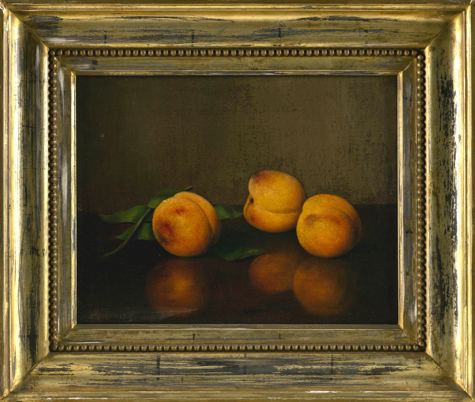FALL RIVER SCHOOL (19th Century,), Still life of peaches., Oil on canvas, 11" x 14". Framed 17" x (1 of 2)