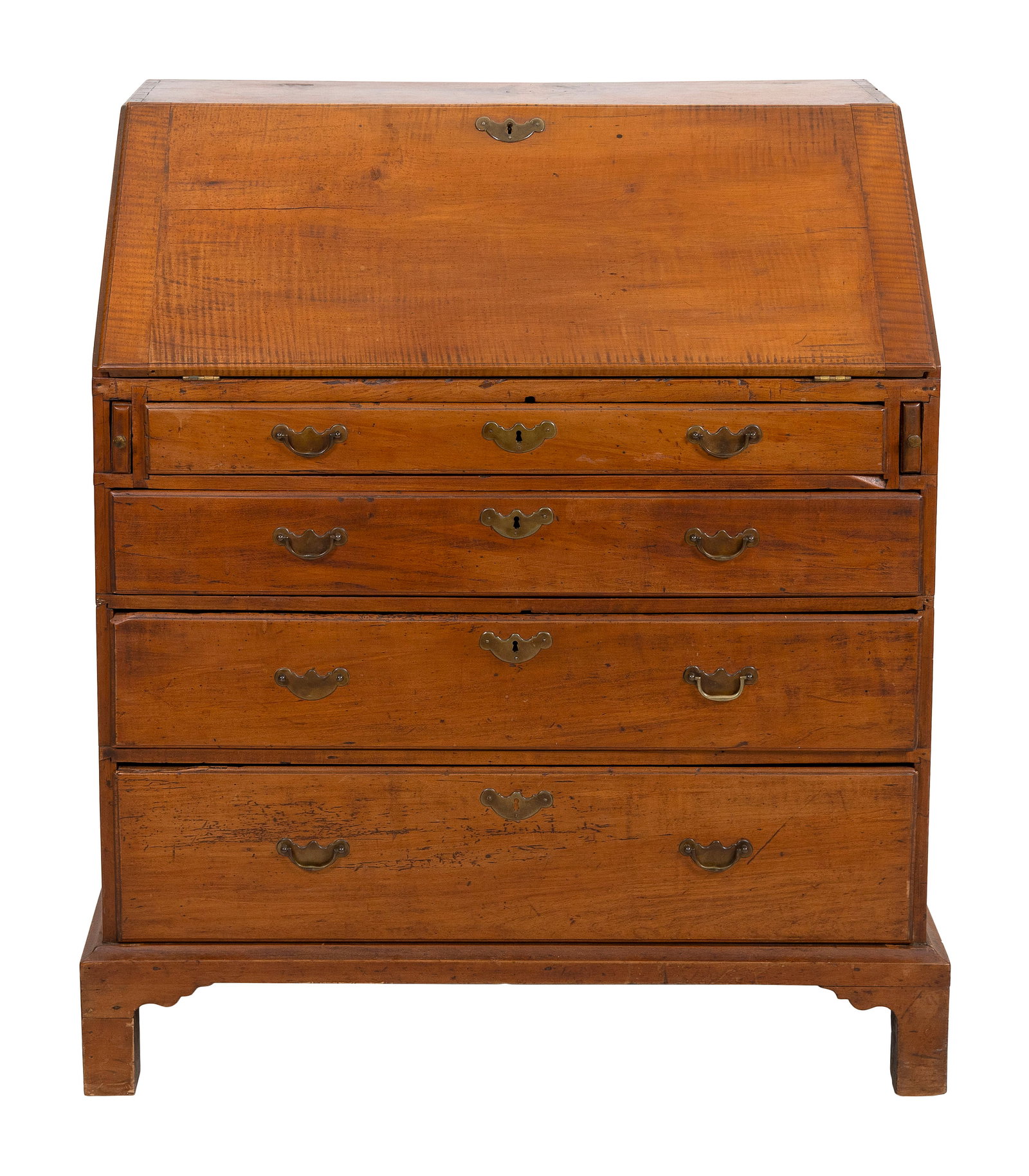 CHIPPENDALE MAPLE AND TIGER MAPLE SLANT-LID DESK 19th Century Height 41". Width 35". Depth 20". (1 of 2)
