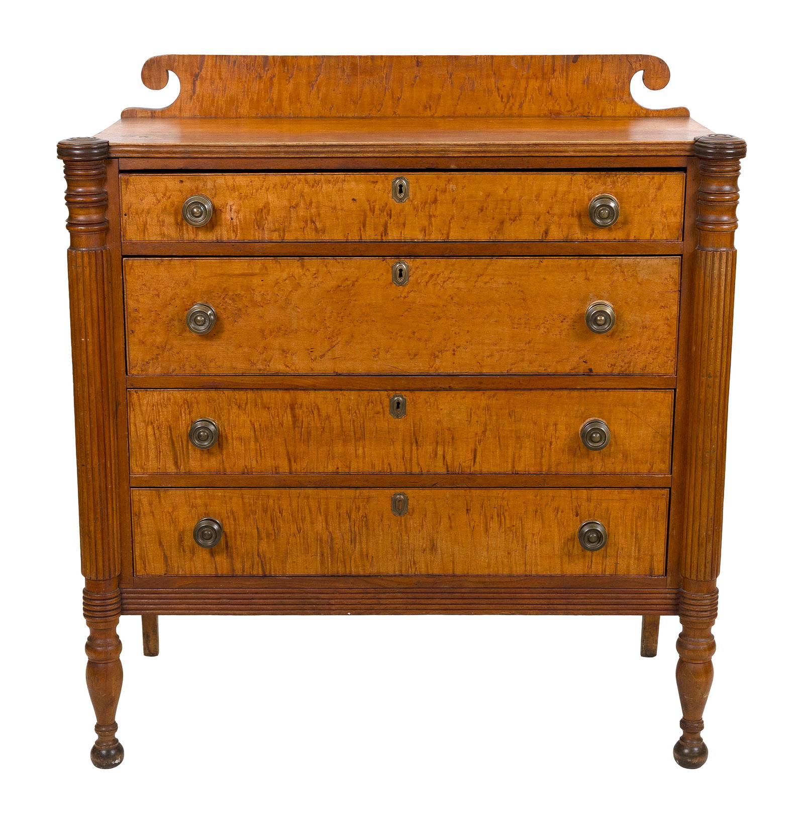 SHERATON FIGURED MAPLE BUREAU 19th Century Height 46.5". Width 43". Depth 20". (1 of 1)
