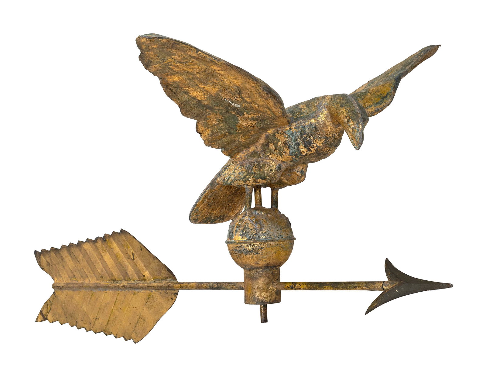 LARGE GILT COPPER EAGLE AND ARROW WEATHER VANE 19th Century Height 22". Length 52". Width 42". (1 of 3)
