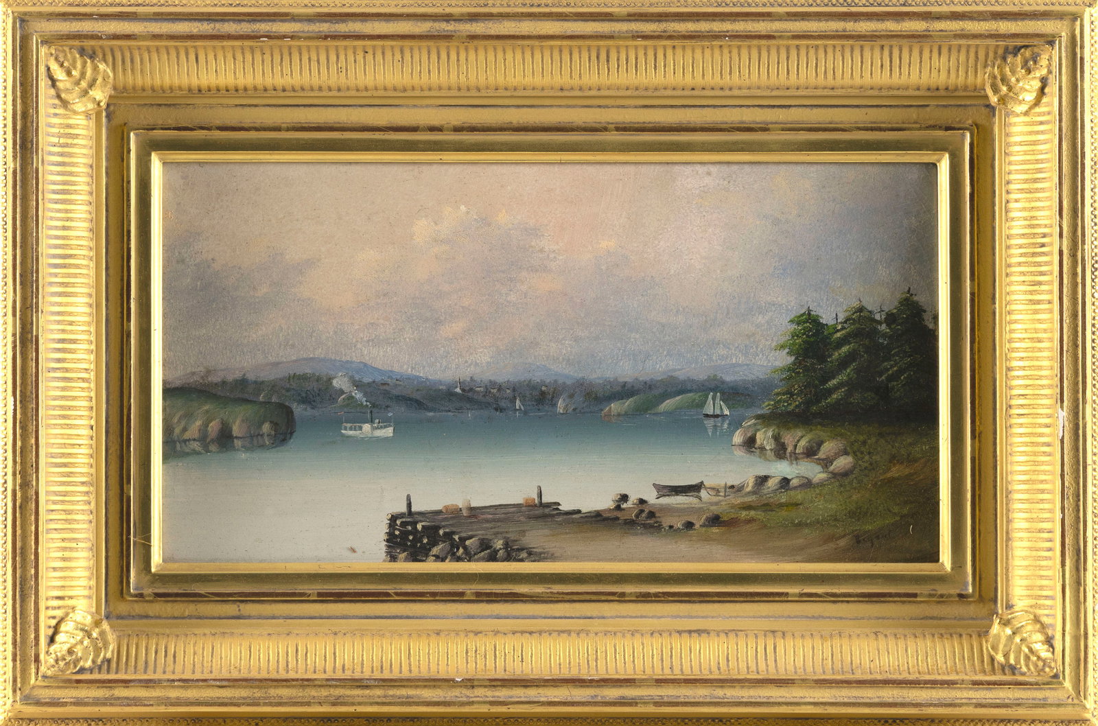 AMERICAN SCHOOL (19th Century,), "Susquehanna River"., Oil on board, 8" x 15". Framed 13.5" x 20.5". (1 of 2)