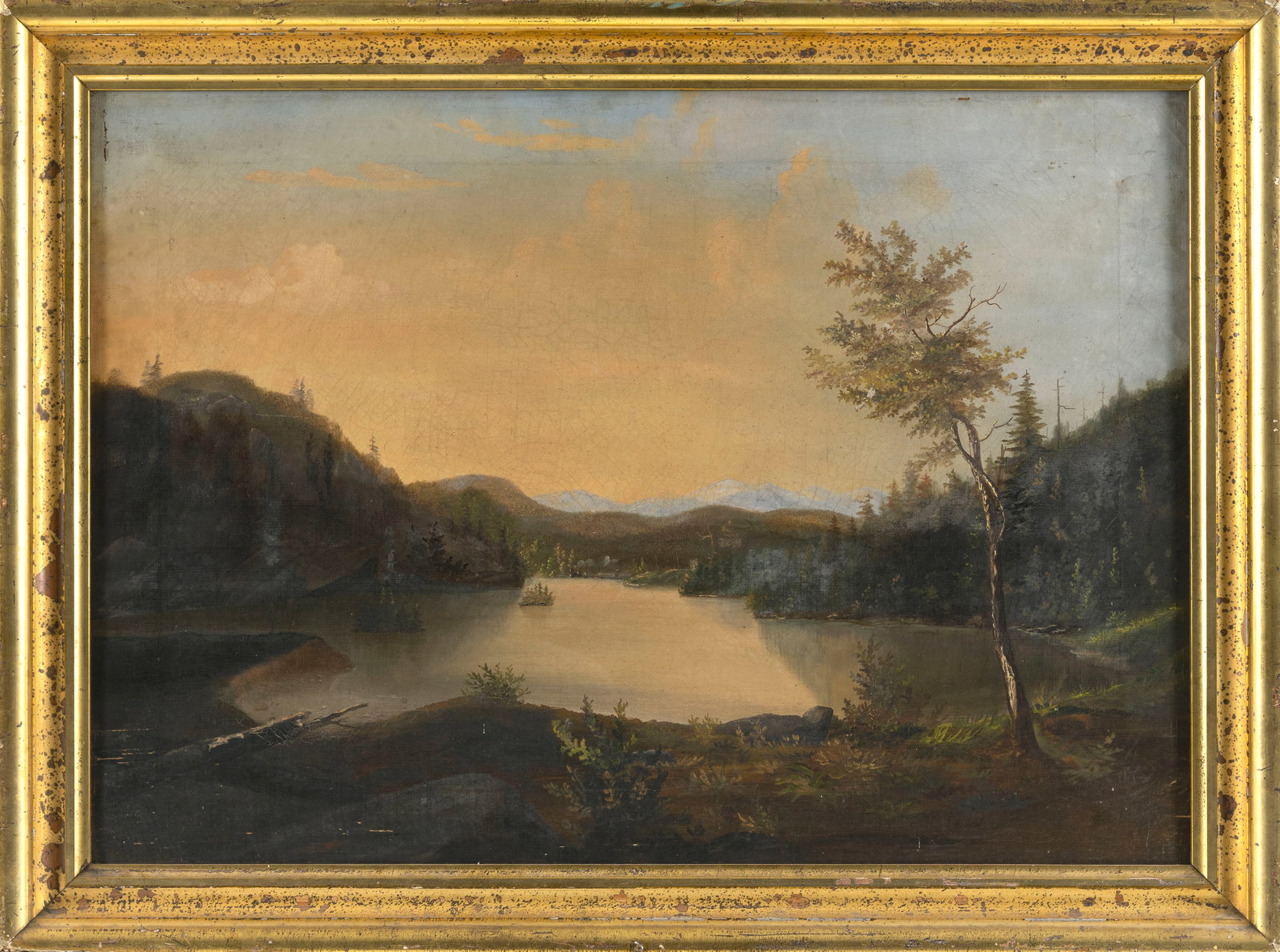 HUDSON RIVER SCHOOL (19th Century,), Mountain landscape., Oil on canvas, 17.5" x 24.5". Framed 21" x (1 of 2)