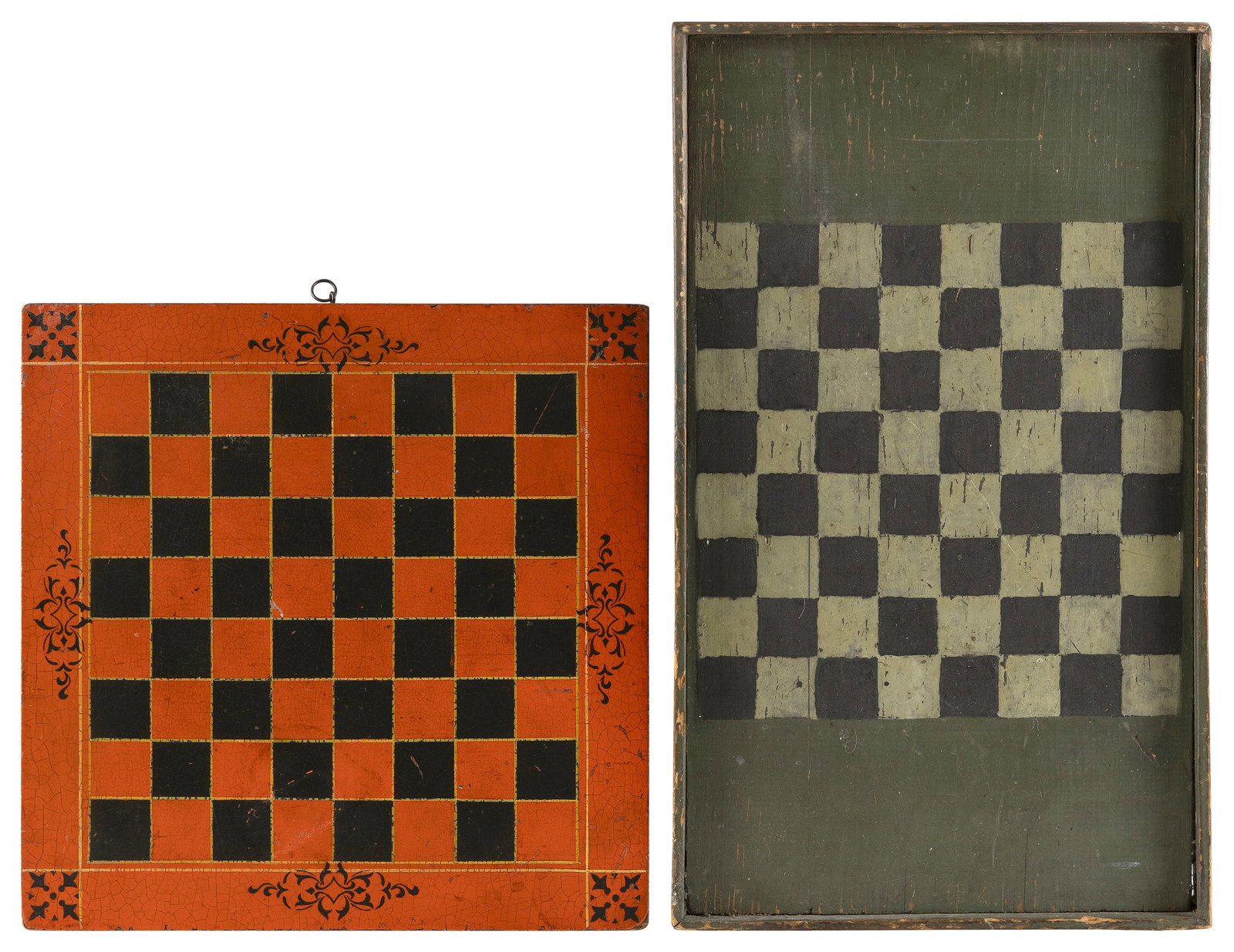 TWO CHECKERBOARDS Late 20th Century 15.5" x 15.5" and 22" x 13".: TWO CHECKERBOARDS Late 20th Century 15.5" x 15.5" and 22" x 13".