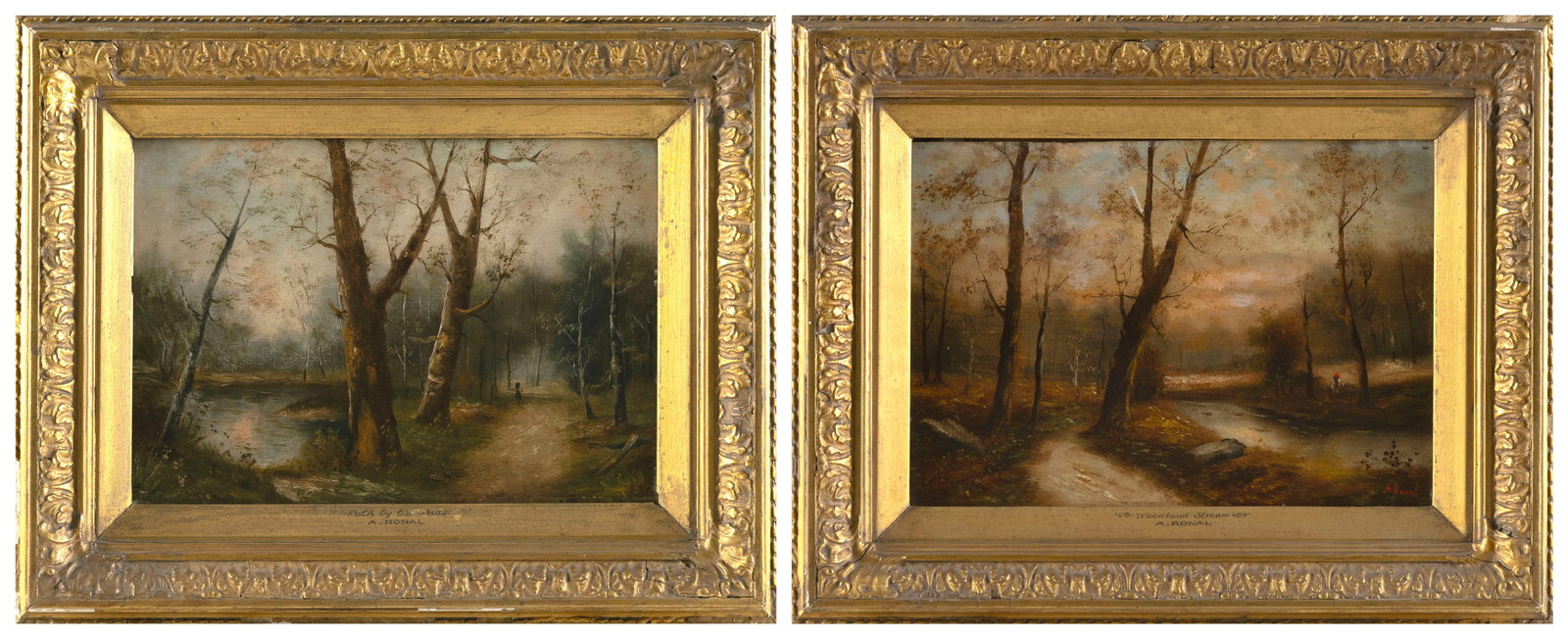 PAIR OF LANDSCAPE PAINTINGS 19th Century Oils on panel, 9" x 13". Framed 15" x 19". (1 of 5)