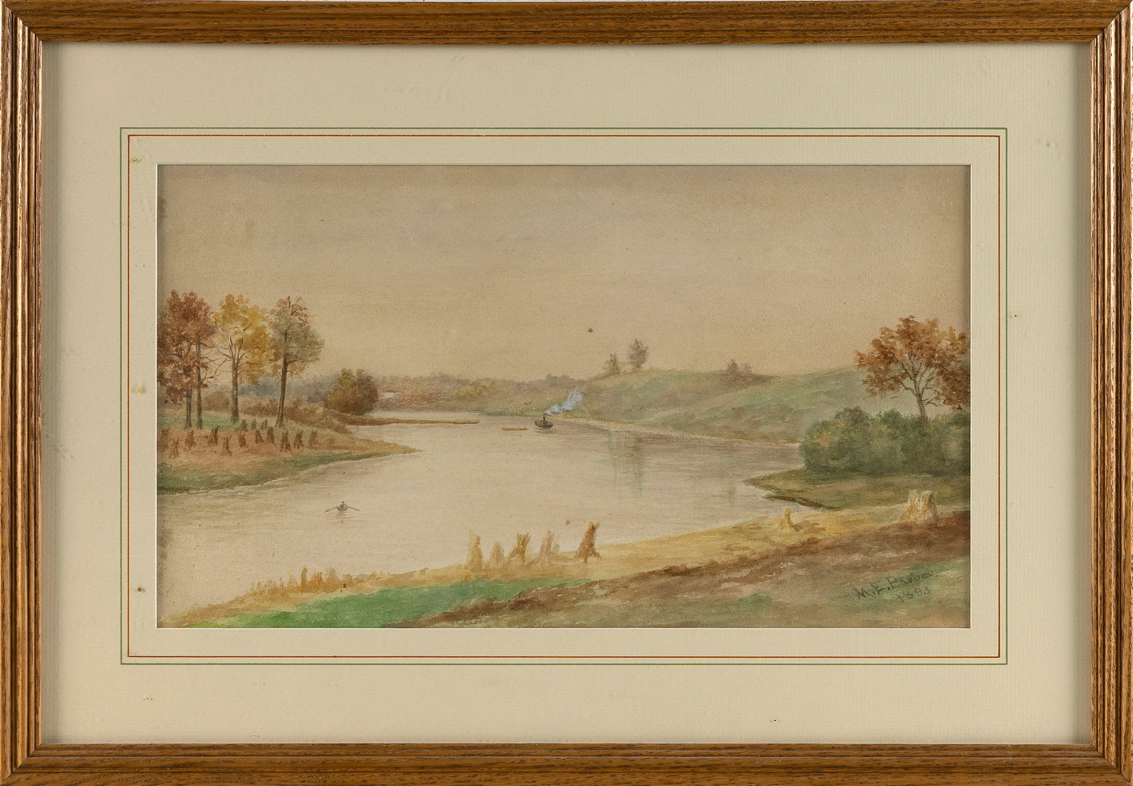 AMERICAN SCHOOL (19th Century,), Steamboat on a river., Watercolor on paper, 8" x 14.25" sight. (1 of 2)