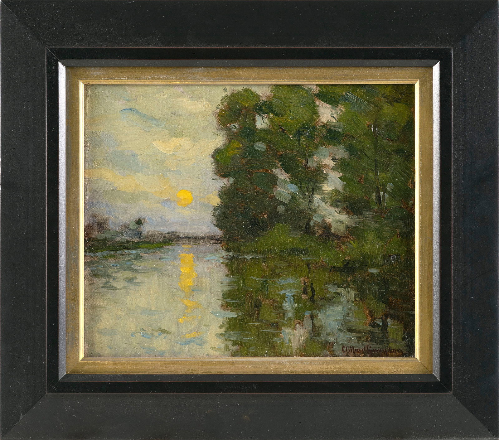 CLIFFORD PREVOST GRAYSON (Pennsylvania, 1857-1951), River scene., Oil on canvas, 10" x 12". Framed (1 of 2)