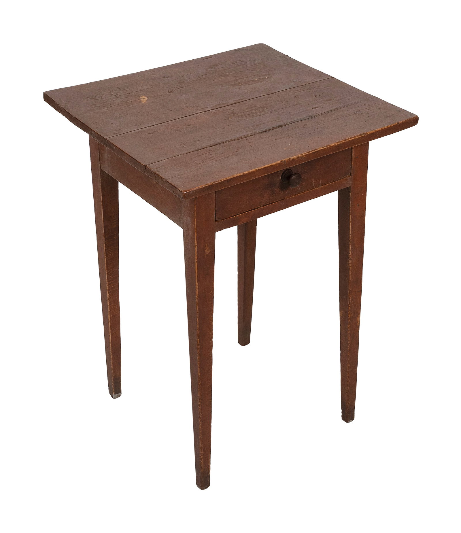 BITTERSWEET-PAINTED PINE ONE-DRAWER STAND America, 19th Century Height 28". Width 20.25". Depth (1 of 2)