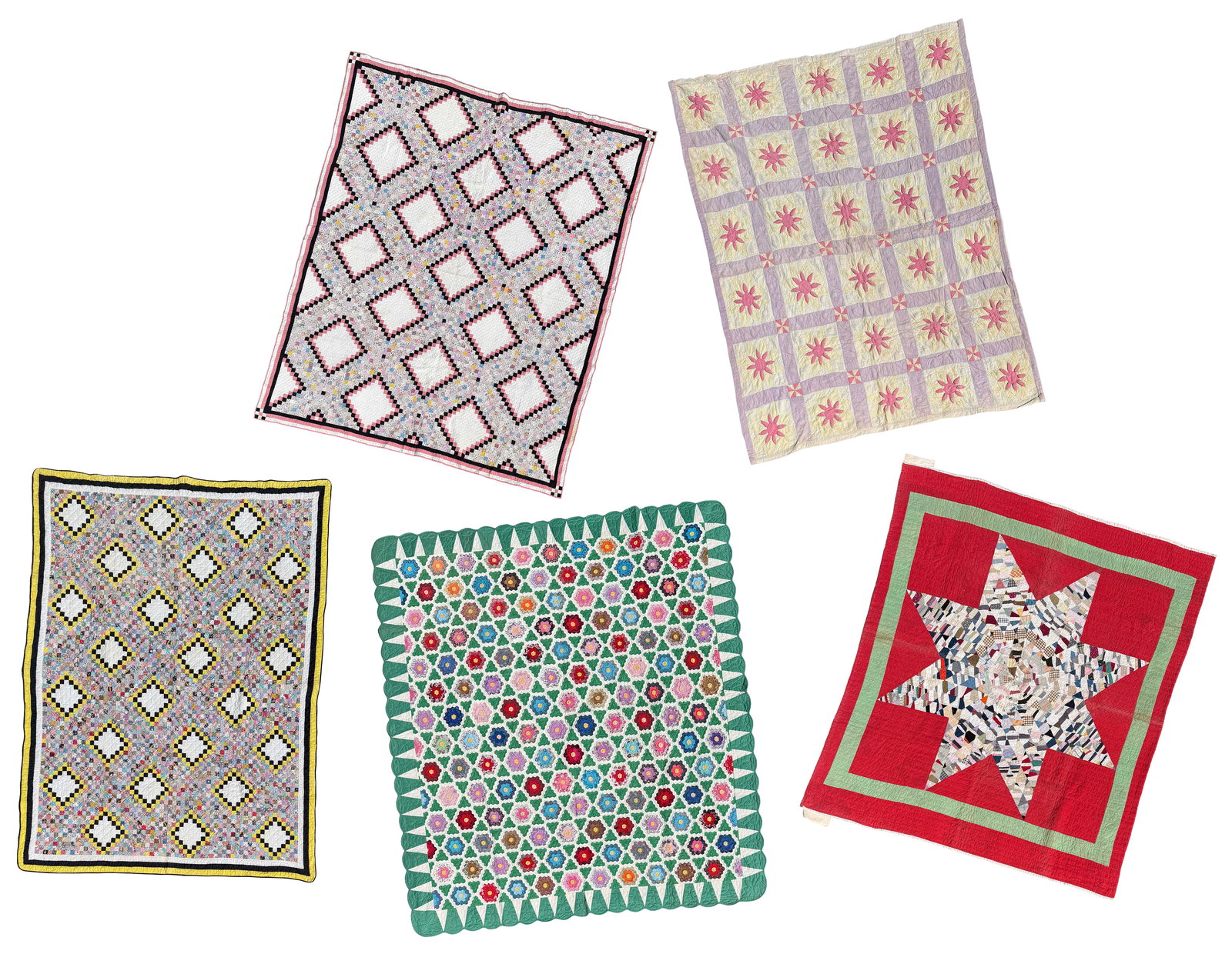 FIVE PATTERNED QUILTS 19th/20th Century (1 of 6)