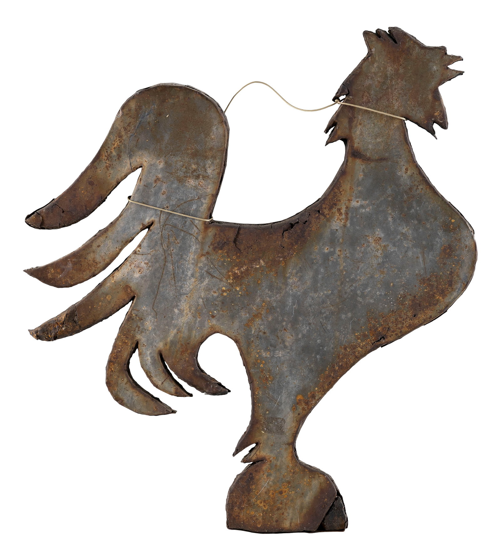 ZINC ON WOOD ROOSTER SILHOUETTE Late 19th/Early 20th Century Height 21.5". (1 of 2)