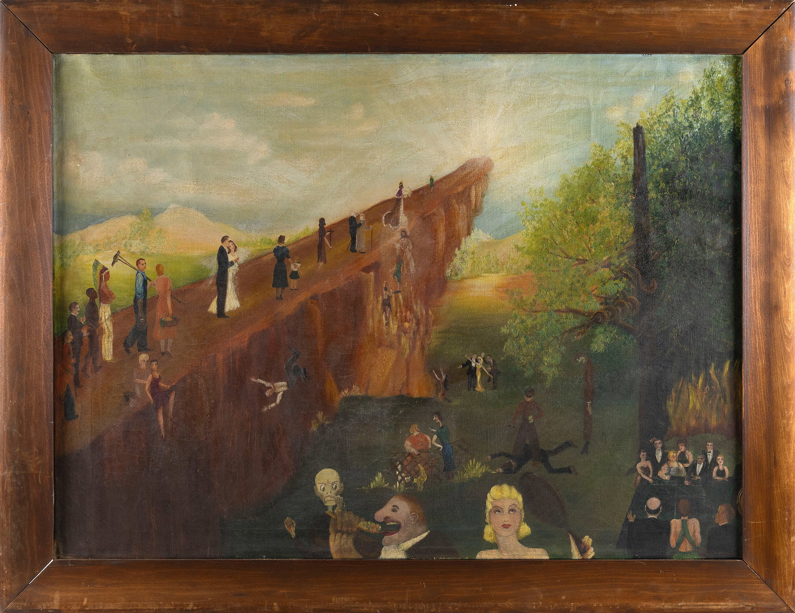 AMERICAN SCHOOL (20th Century,), Allegorical landscape, possibly of Alabama., Oil on canvas, 28" x: AMERICAN SCHOOL 20th Century Allegorical landscape, possibly of Alabama. Unsigned. Inscribed verso "Tuscaloosa, Ala". Oil on canvas, 28" x 38". Framed 33" x 44".