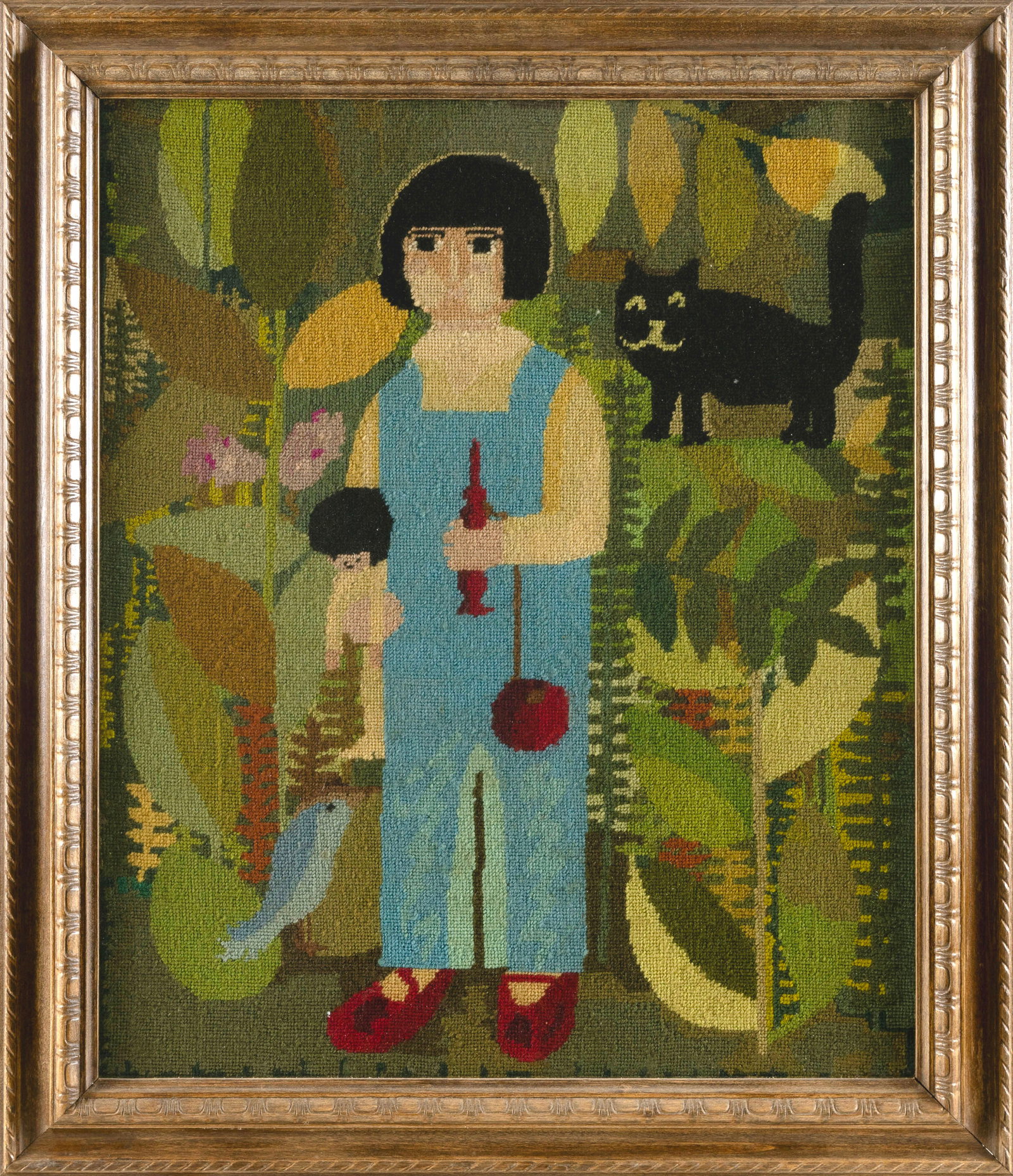 PICTORIAL NEEDLEWORK OF A YOUNG GIRL 20th Century 24" x 20" sight. Framed 30" x 24". (1 of 2)