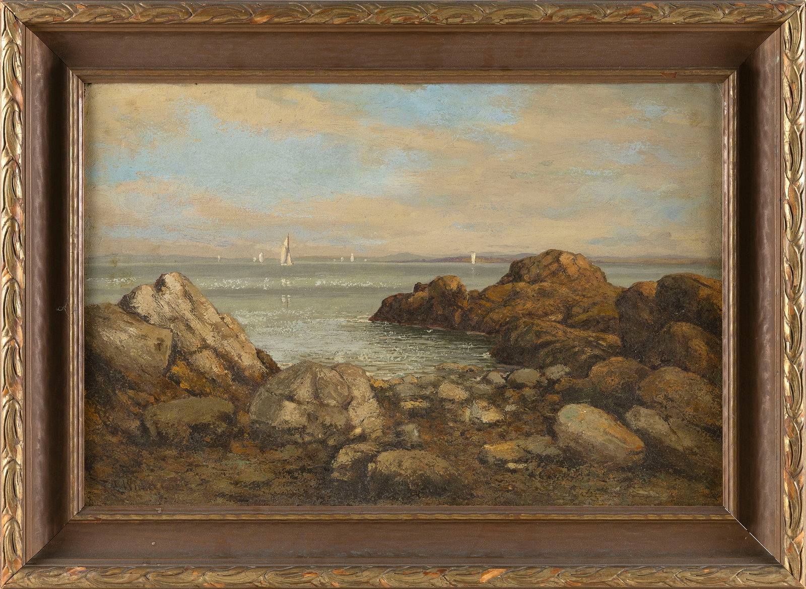 AMERICAN SCHOOL (Early 20th Century,), Seascape., Oil on board, 16" x 24". Framed 22" x 30". (1 of 2)