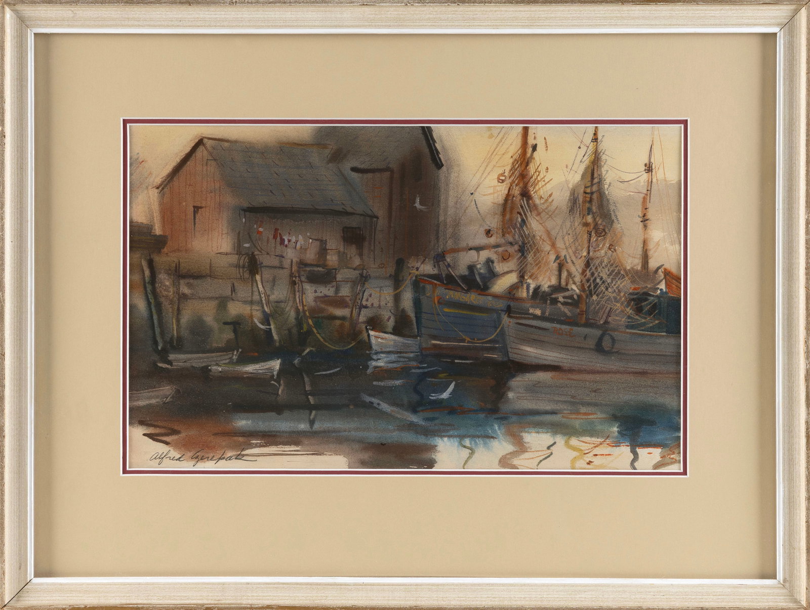 ALFRED P. CZEREPAK (Massachusetts, 1928-1986), Motif #1., Watercolor, 11" x 17.5" sight. Framed 19" (1 of 2)