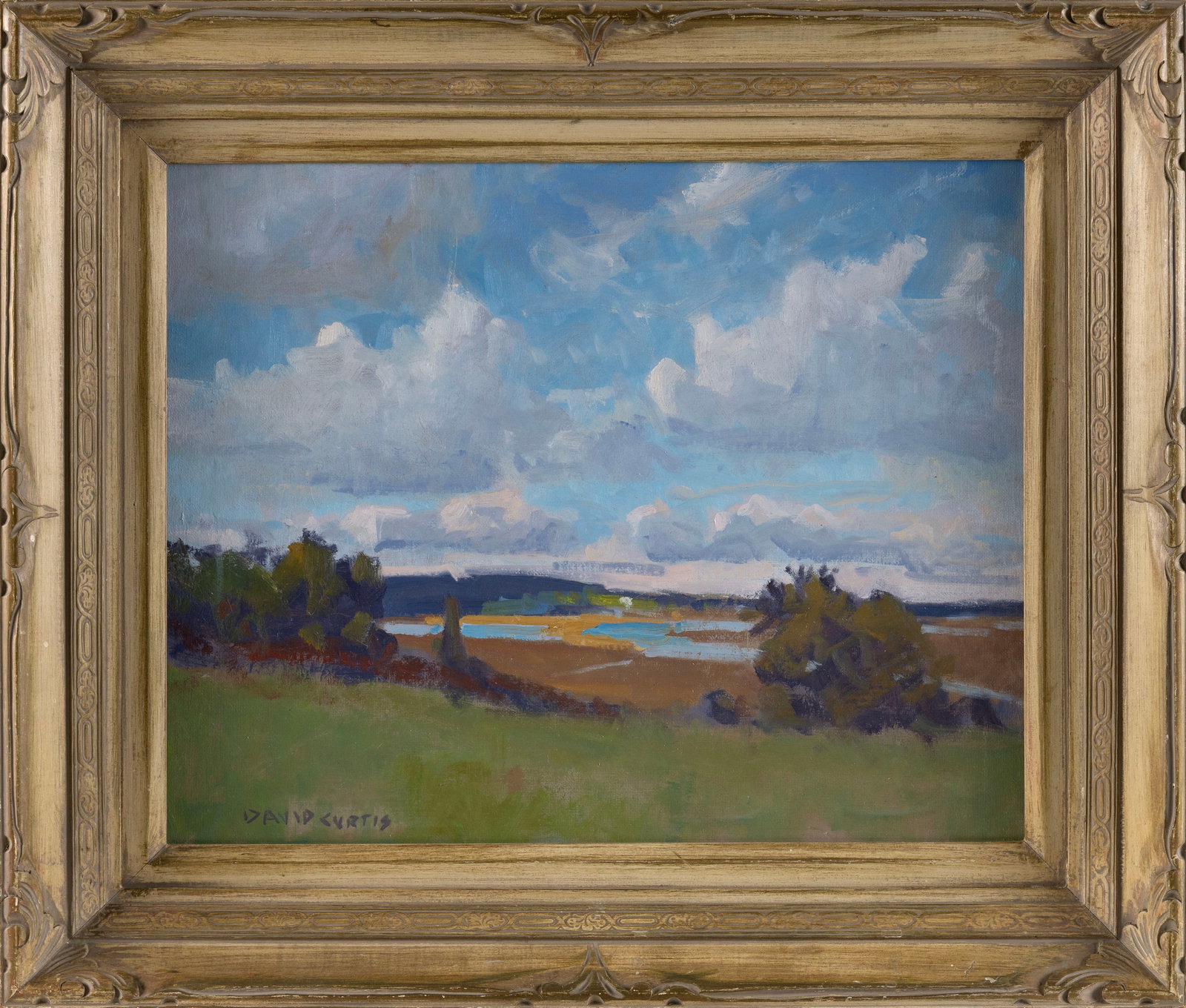 DAVID P. CURTIS (Massachusetts, 1950-2021), "Essex, MA Marshland"., Oil canvas board, 16" x 20". (1 of 2)