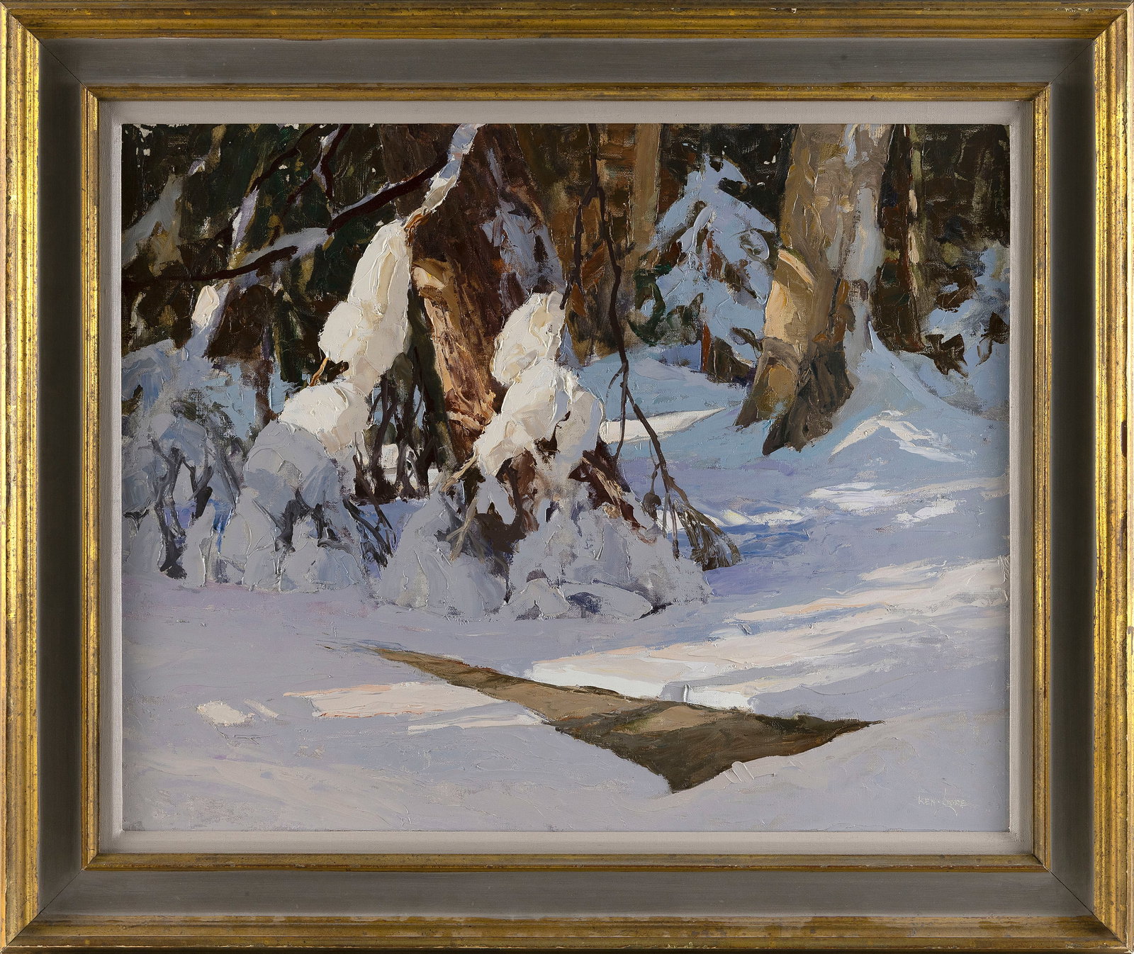 KEN GORE (Massachusetts/Illinois, 1911-1990), "Wet Snow"., Oil on masonite, 24" x 30". Framed 31.5" (1 of 2)