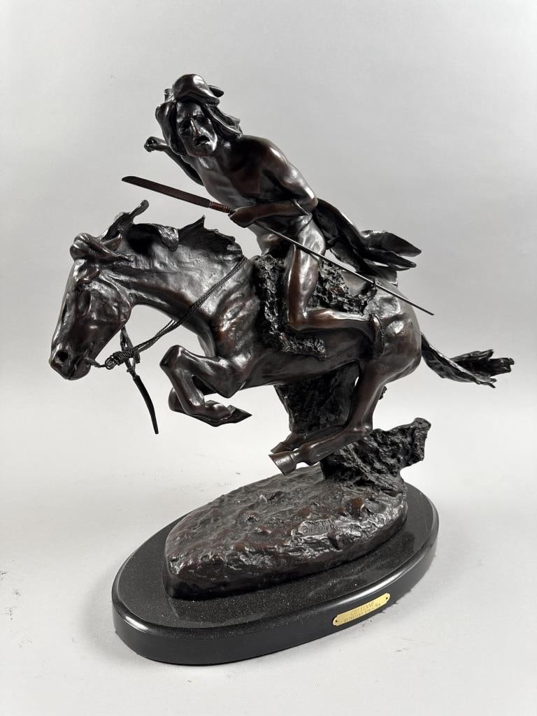 AFTER FREDRICK REMINGTON (20th Century,), "The Cheyenne"., Bronze on a black marble base, total (1 of 4)