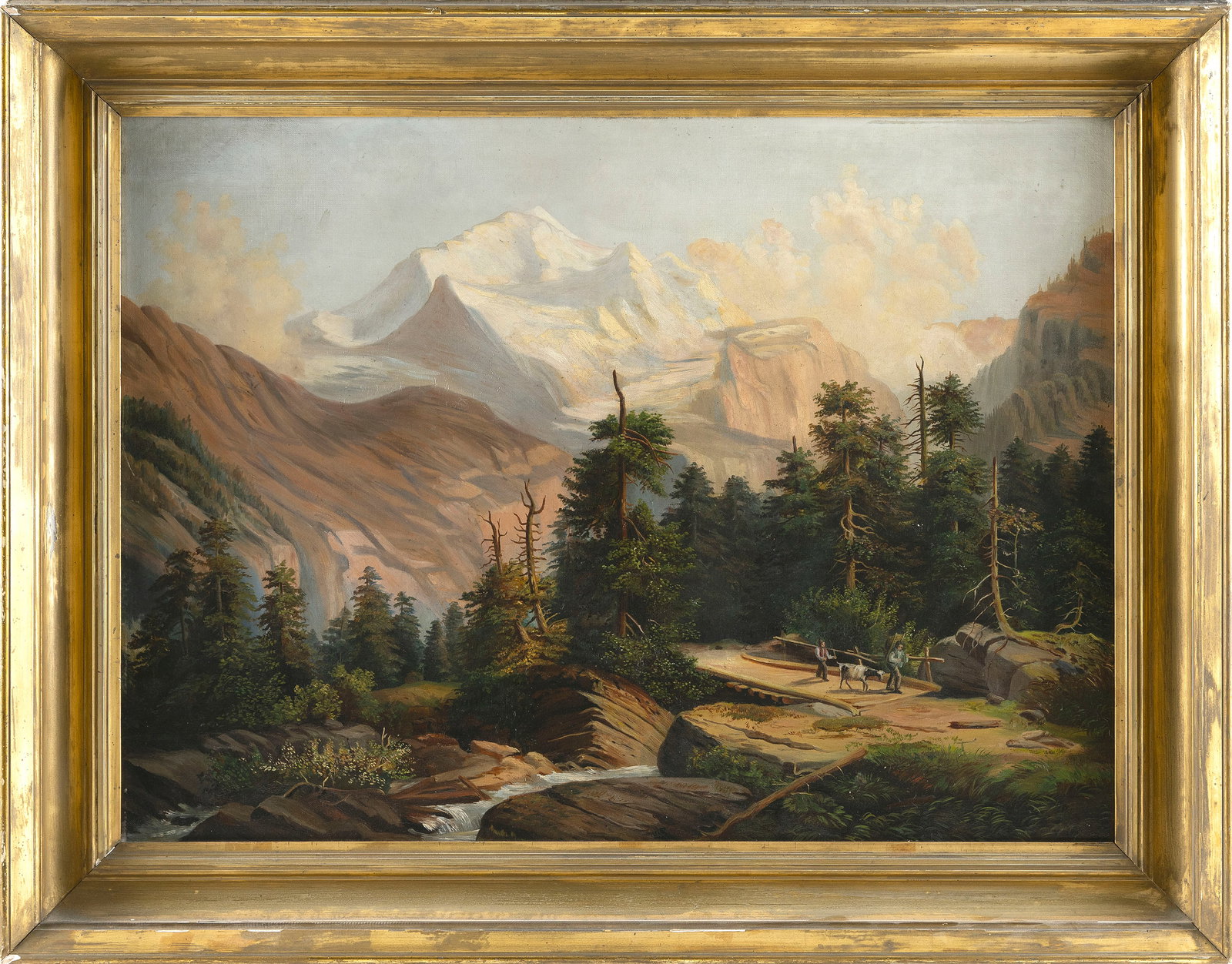 AMERICAN SCHOOL (19th Century,), Mountain landscape., Oil on canvas, 22" x 30". Framed 28.5" x (1 of 2)