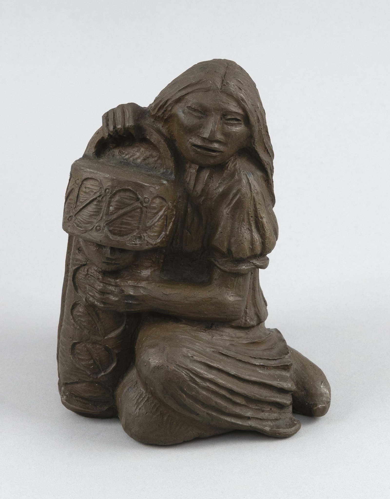 ALLAN HOUSER (Chiricahua Apache, 1914-1994), Native American woman with a drum., Bronze, height 5". (1 of 6)