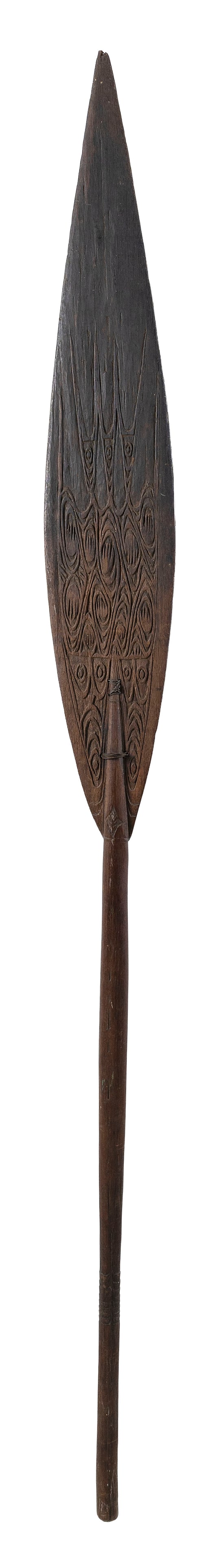 POLYNESIAN RELIEF-CARVED WOODEN PADDLE 19th/Early 20th Century Length 69". (1 of 2)