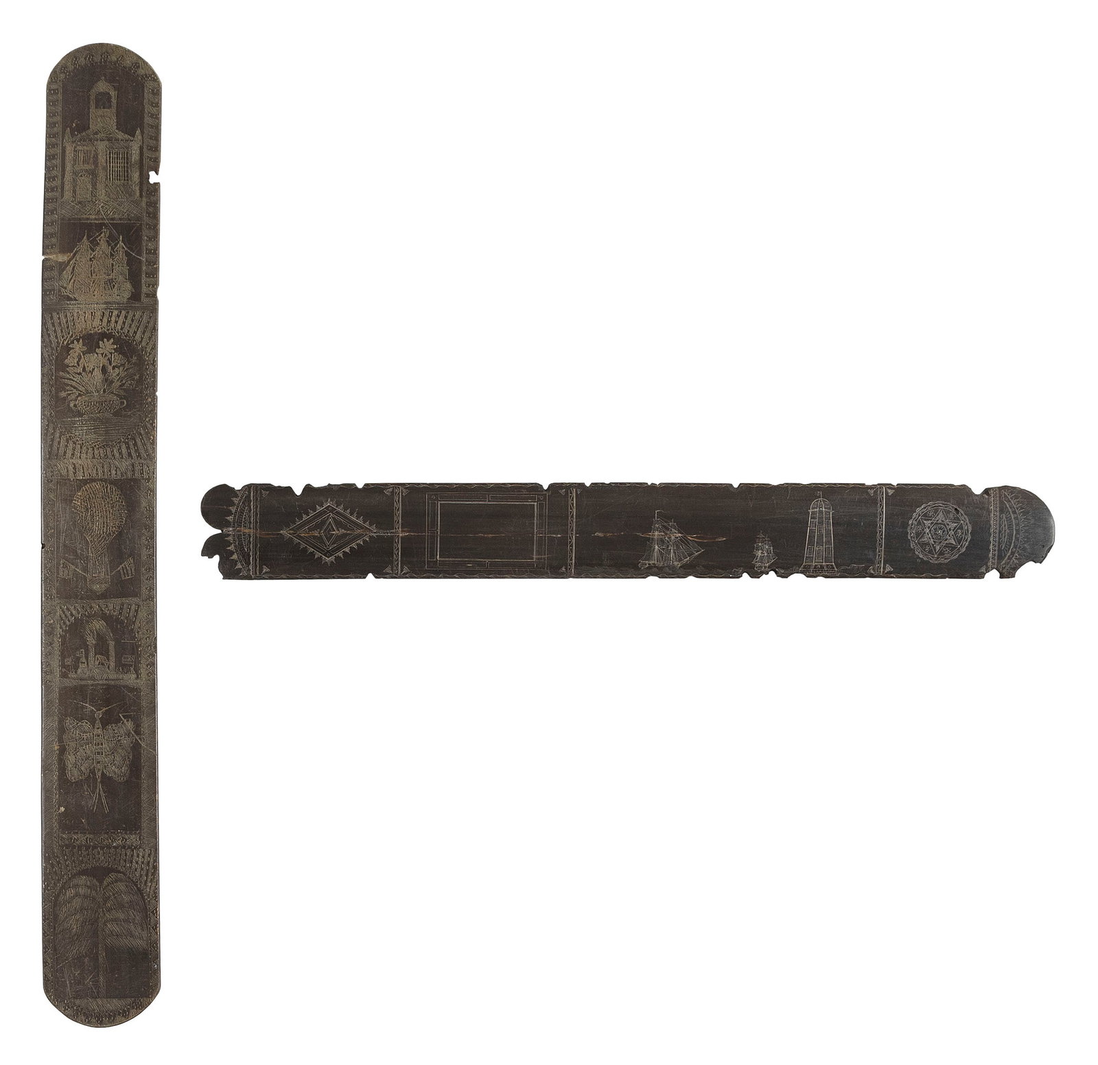 TWO SCRIMSHAW BALEEN BUSKS 19th Century (1 of 2)