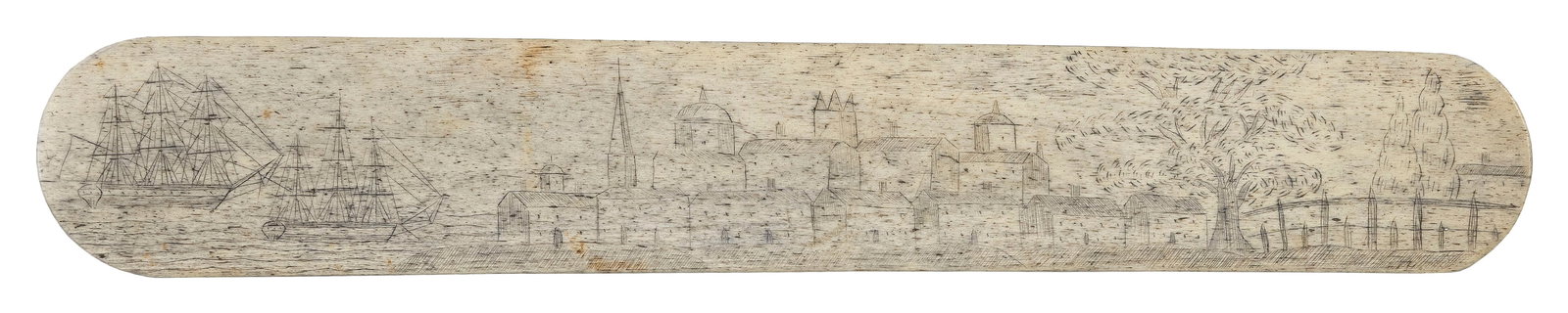 SCRIMSHAW WHALEBONE PANEL 19th Century Length 10". (1 of 2)