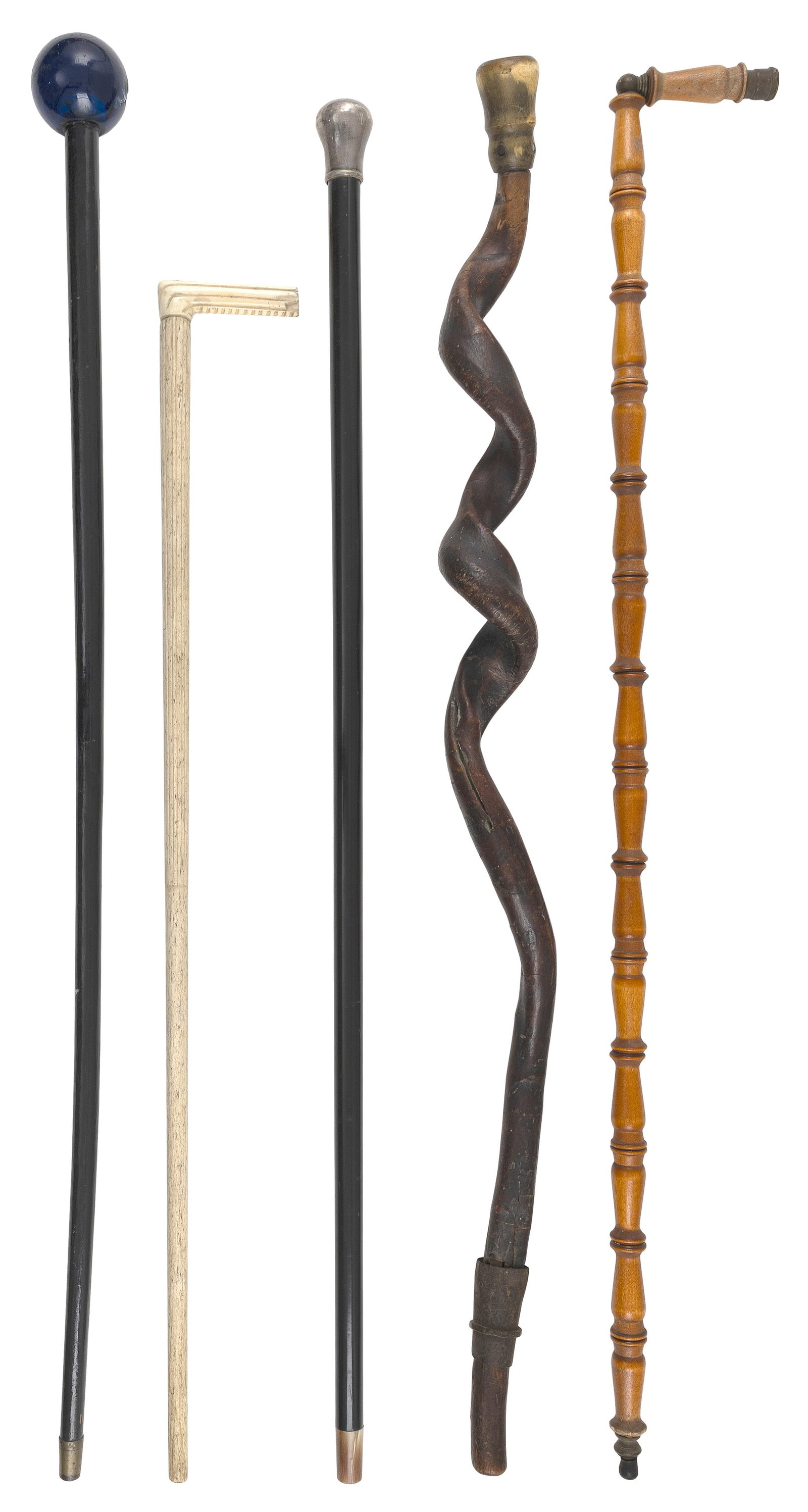 FIVE ASSORTED CANES AND WALKING STICKS Mostly 19th Century (1 of 2)