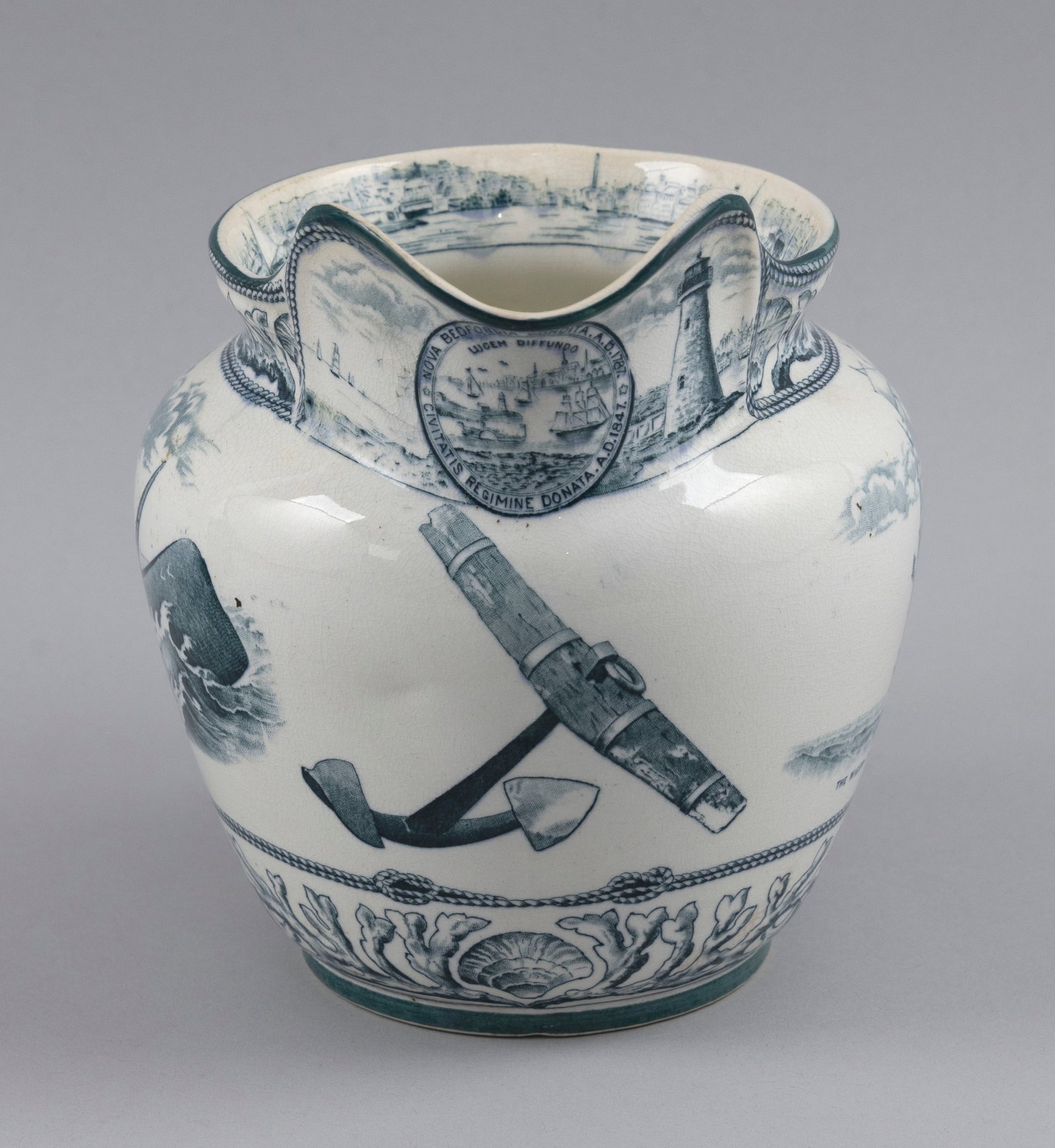 BUFFALO POTTERY TRANSFERWARE PITCHER Dated 1908 Height 6.5". - 2