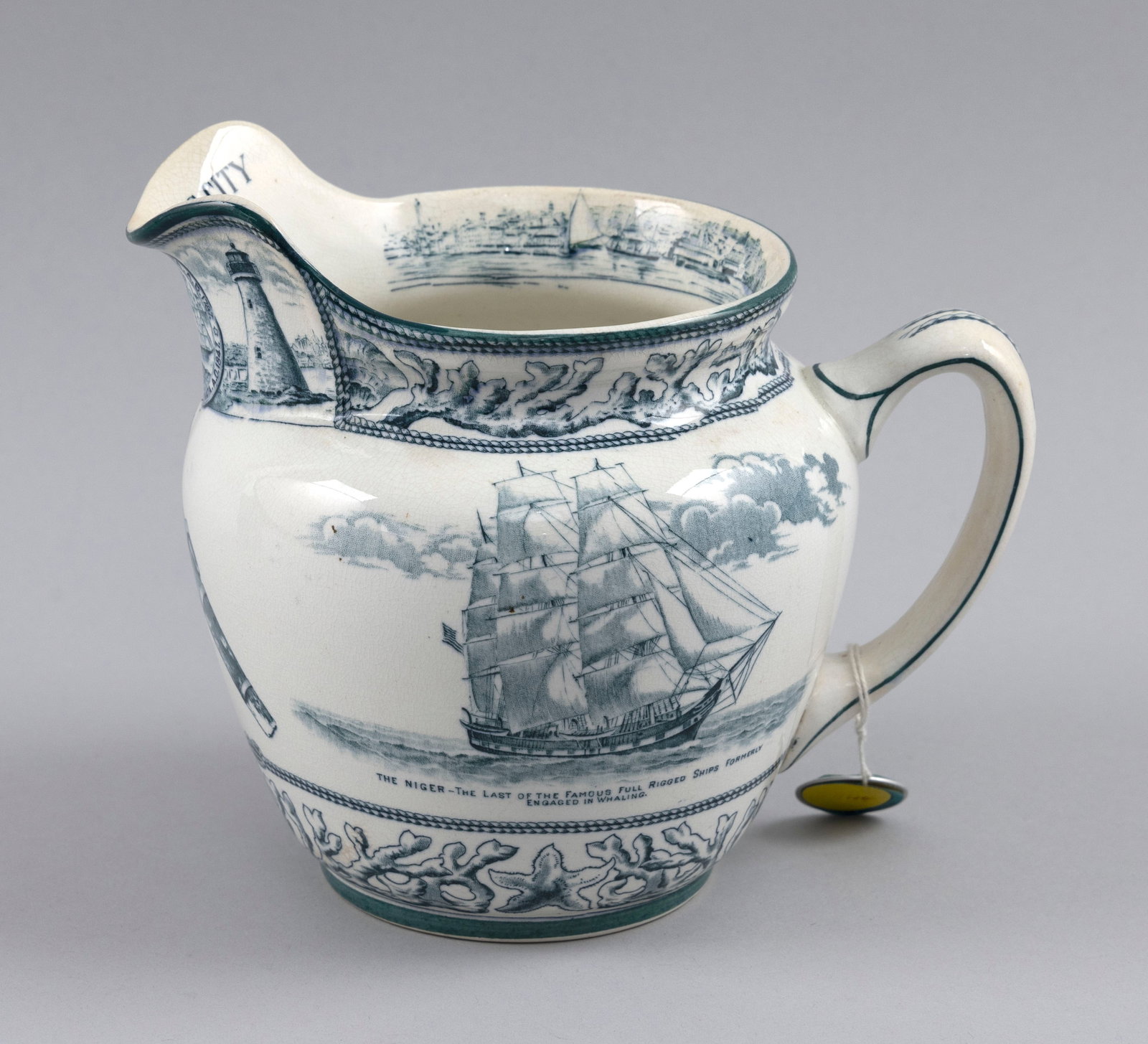 BUFFALO POTTERY TRANSFERWARE PITCHER Dated 1908 Height 6.5". - 3