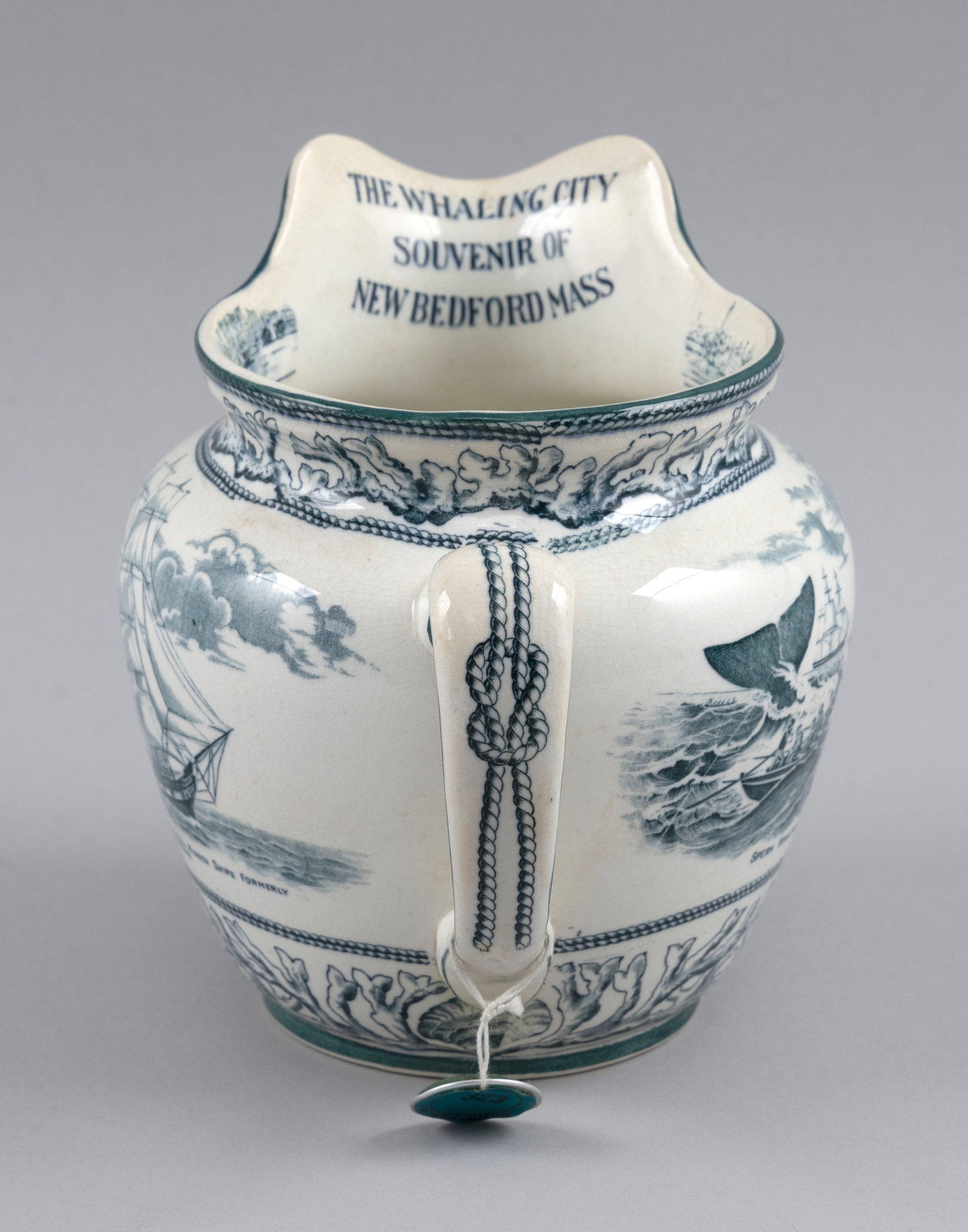 BUFFALO POTTERY TRANSFERWARE PITCHER Dated 1908 Height 6.5". - 4