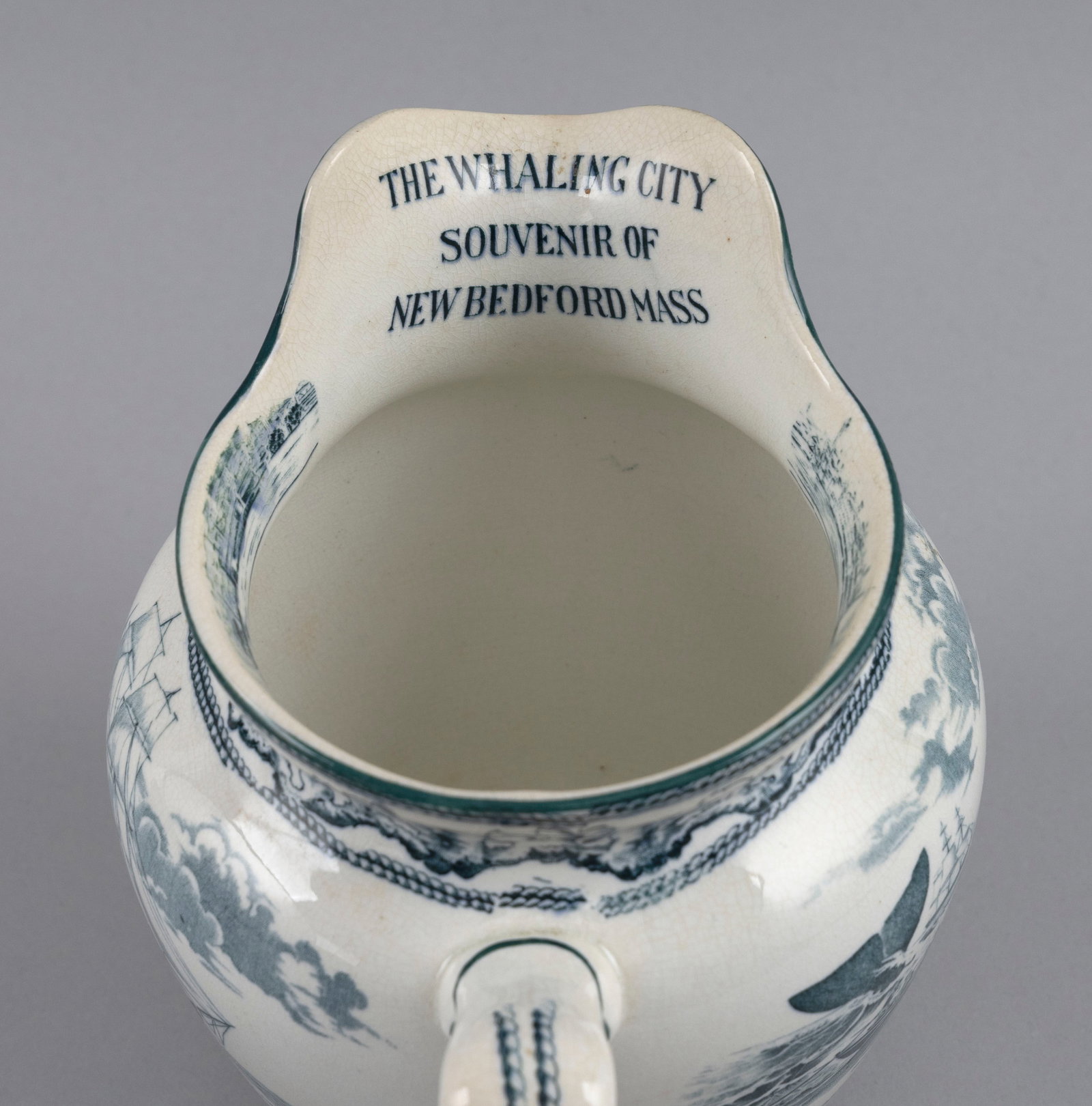BUFFALO POTTERY TRANSFERWARE PITCHER Dated 1908 Height 6.5". - 5