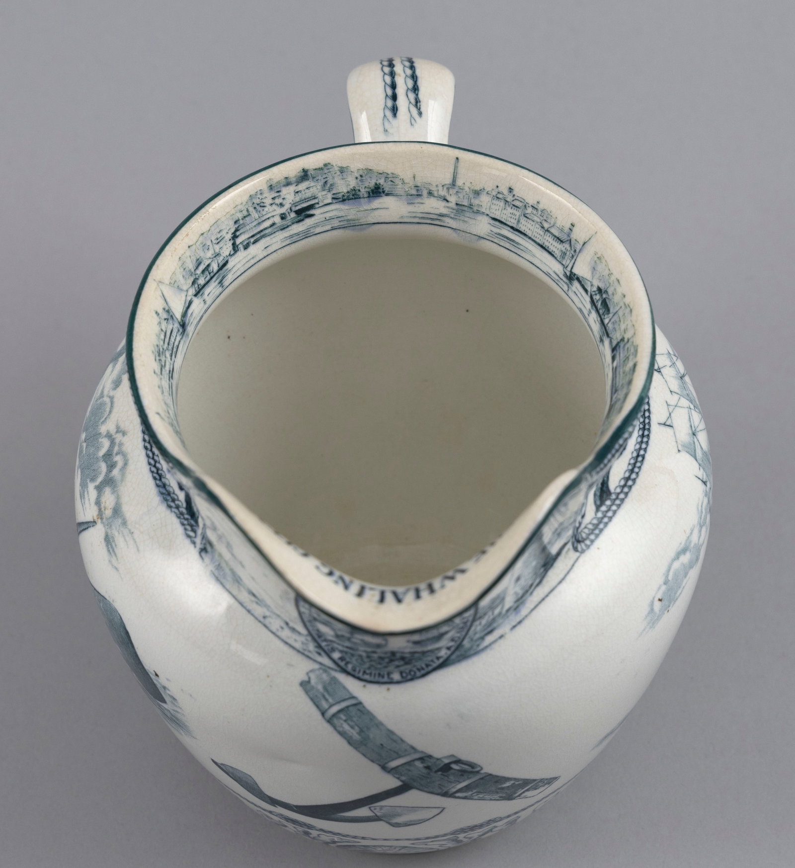 BUFFALO POTTERY TRANSFERWARE PITCHER Dated 1908 Height 6.5". - 6