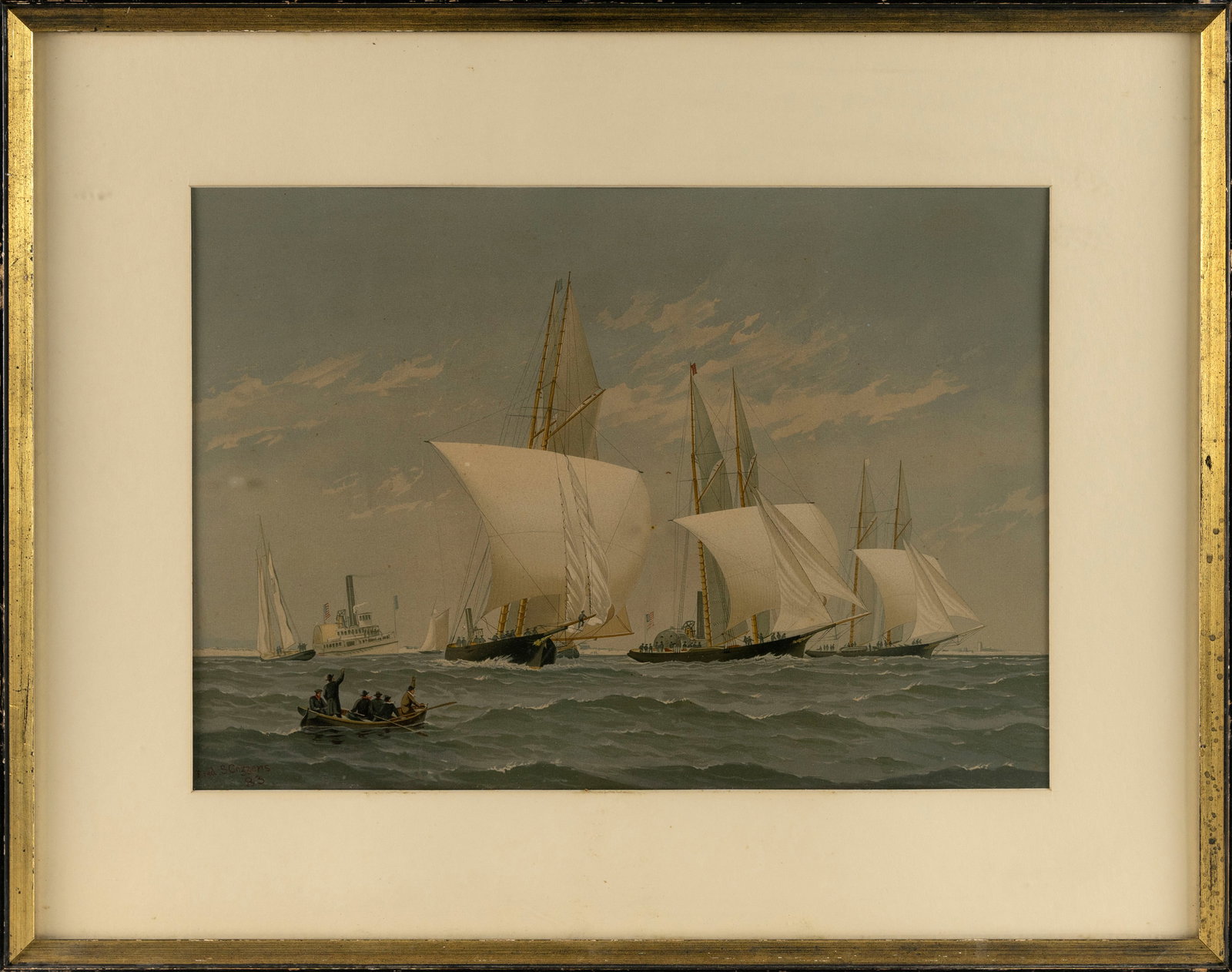 FREDERICK SCHILLER COZZENS (New York, 1846-1928), "Sandy Hook to Needles, Henrietta, Fleetwing and (1 of 2)