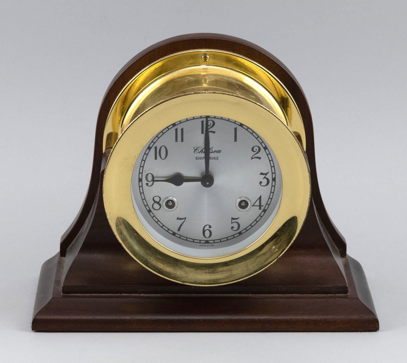 CHELSEA SHIPSTRIKE CLOCK ON STAND Boston, Late 20th Century Height 7.25". Dial diameter 4". (1 of 3)